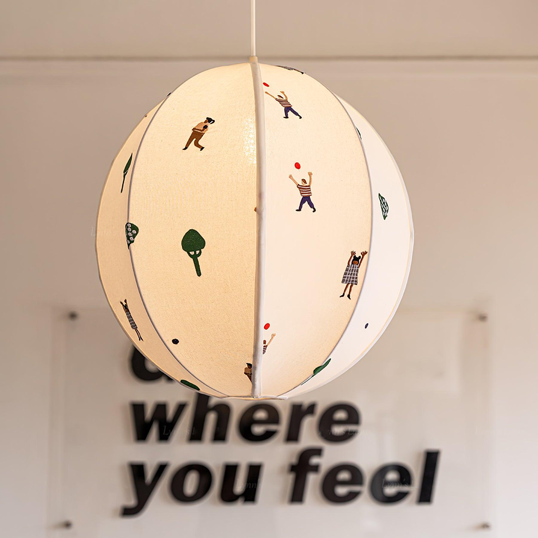 Elva Suspension Boule en Papier avec Motifs Dessinés