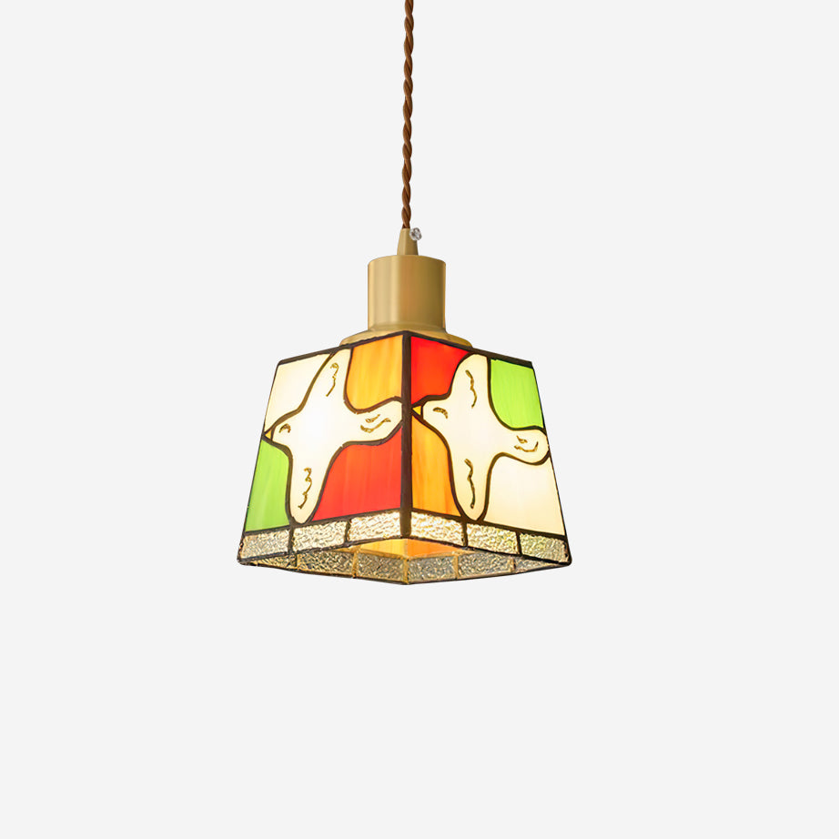 Suspension Lampe Colombe de la Paix Verre Mosaïque Laiton Artistique Tranquille - Neutralighting