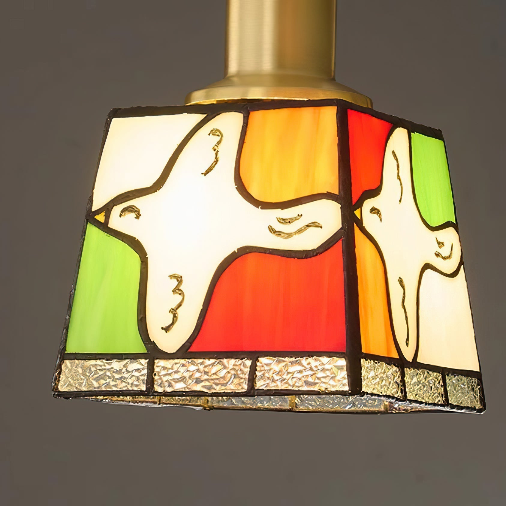 Suspension Lampe Colombe de la Paix Verre Mosaïque Laiton Artistique Tranquille - Neutralighting