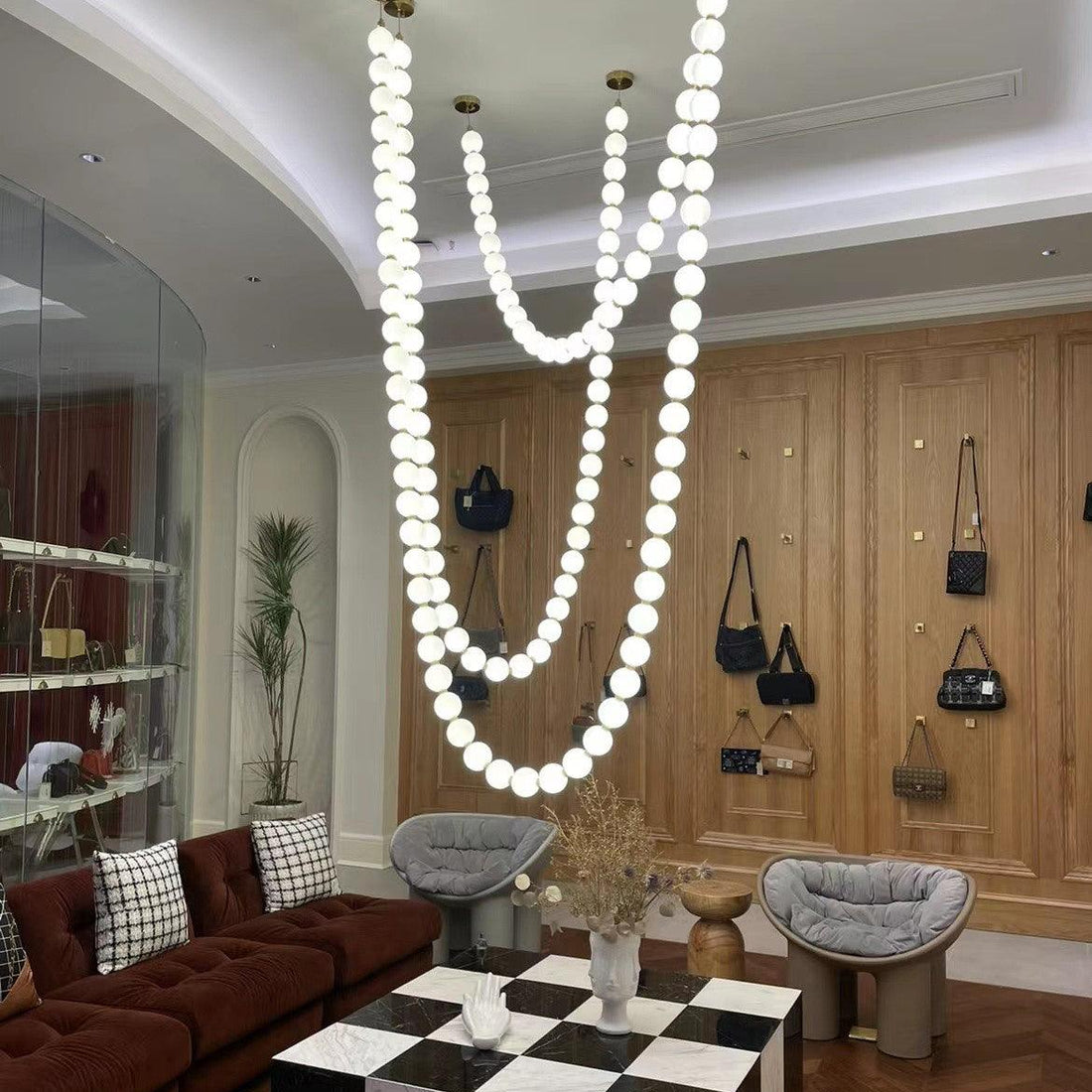 Icarara Modern Minimalist Pearl Necklace Glass Chandelier - Lamp Copper