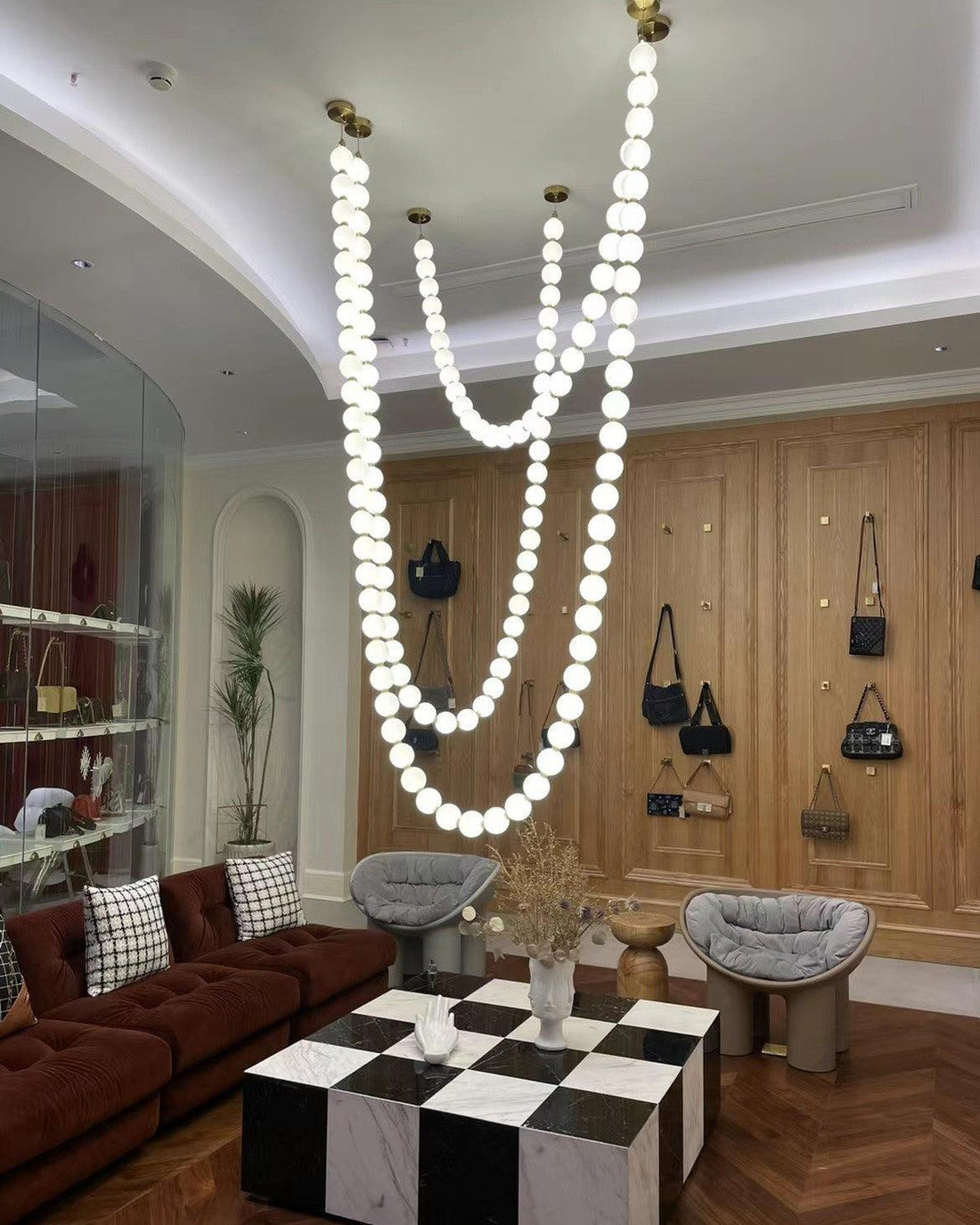 Icarara Modern Minimalist Pearl Necklace Glass Chandelier - Lamp Copper