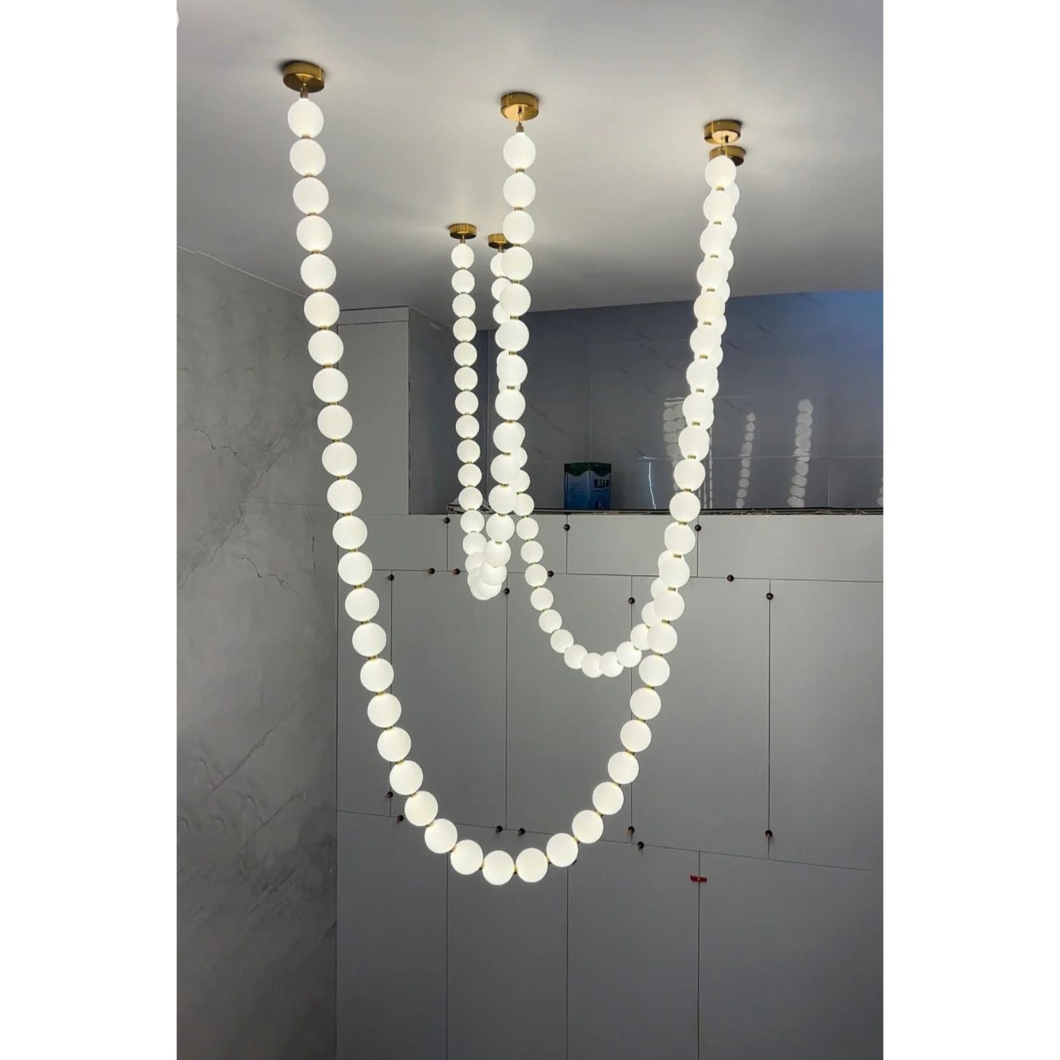 Icarara Modern Minimalist Pearl Necklace Glass Chandelier - Lamp Copper