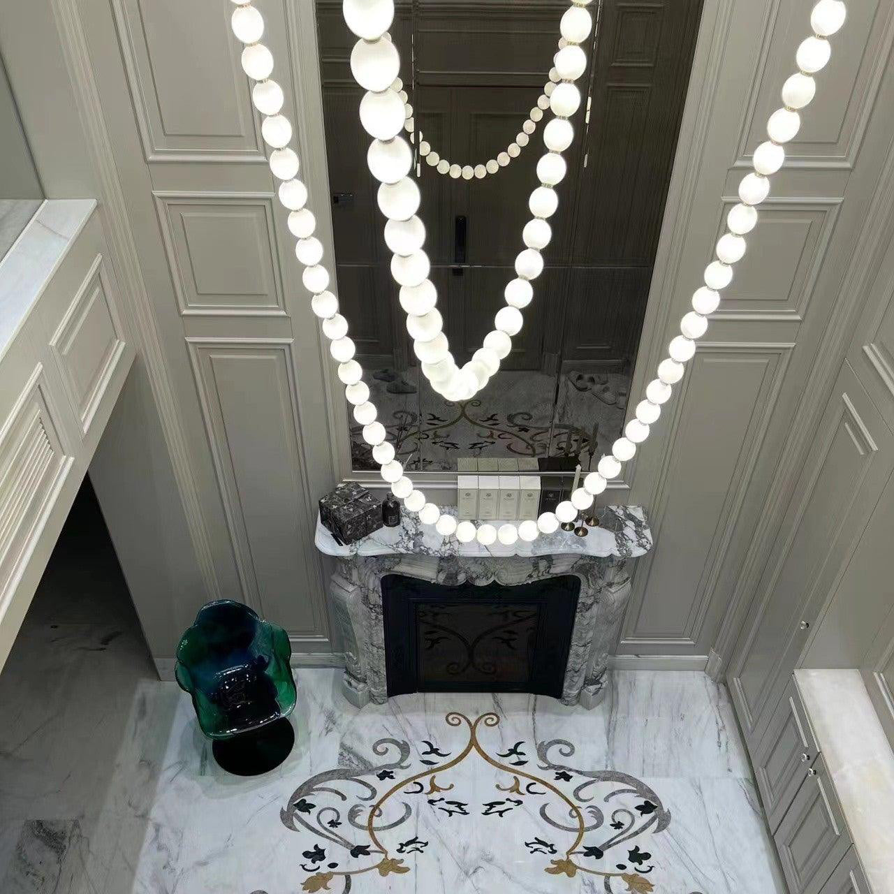 Icarara Modern Minimalist Pearl Necklace Glass Chandelier - Lamp Copper