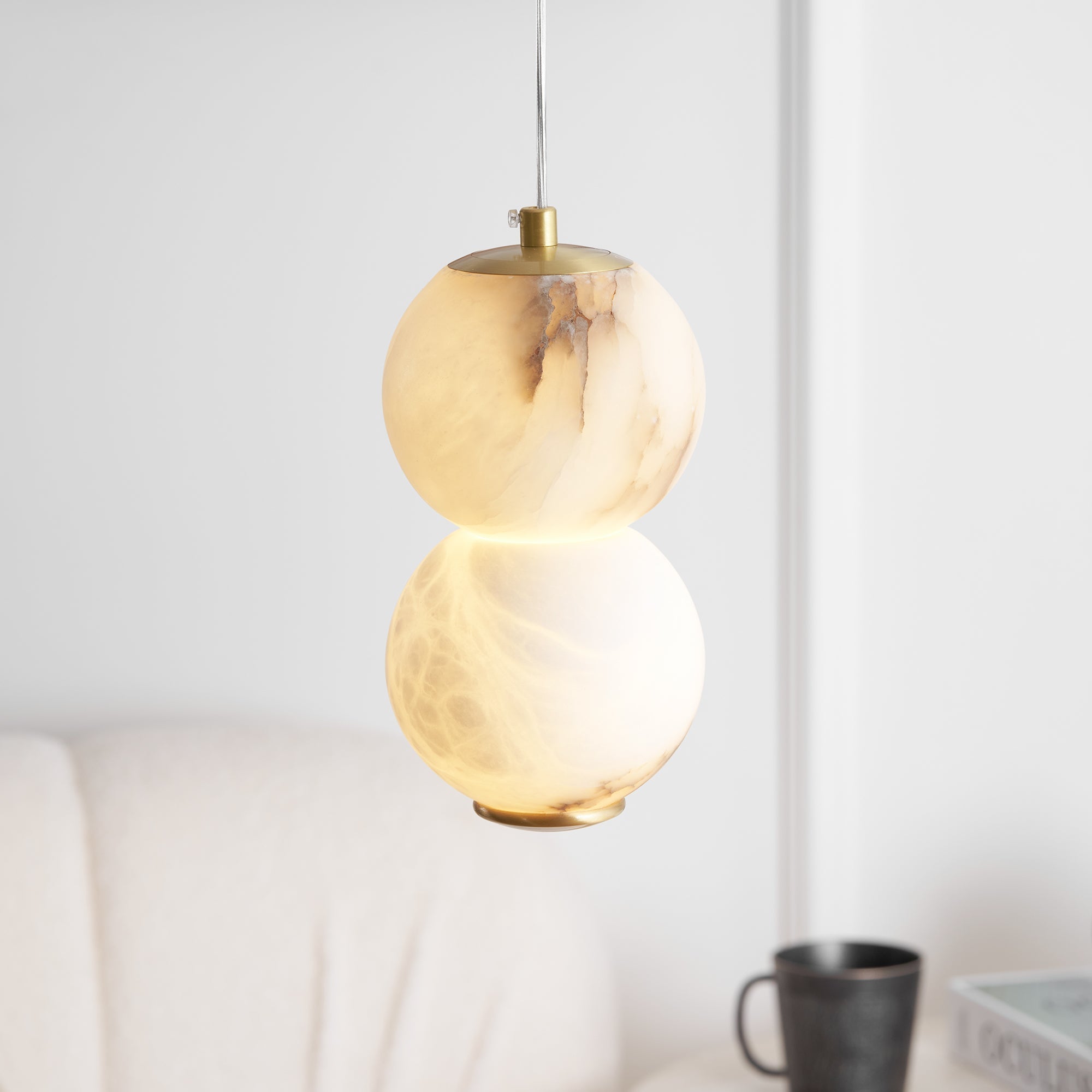 Elore Modern Minimalist Pearl Alabaster Pendant Light - Lamp Copper