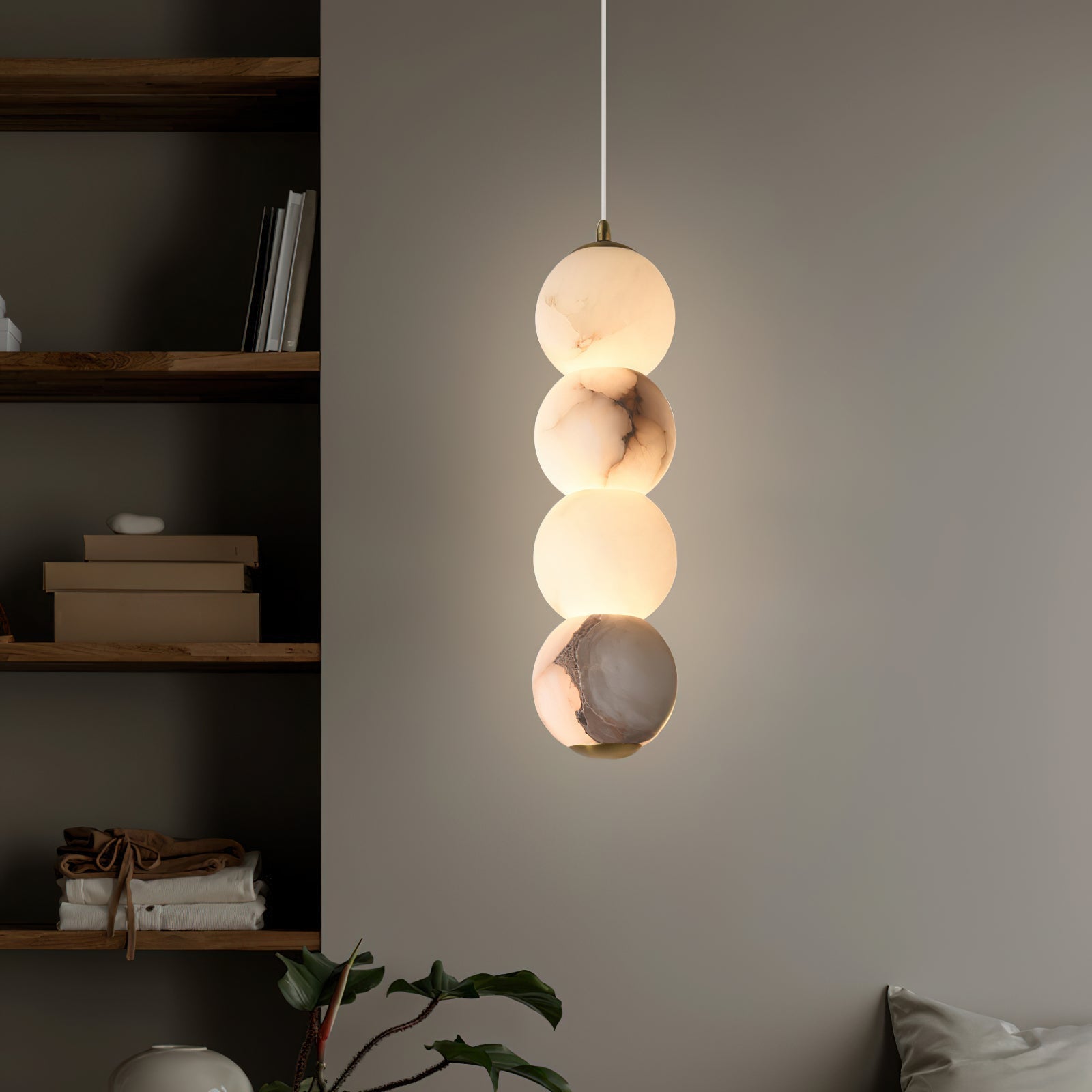 Elore Modern Minimalist Pearl Alabaster Pendant Light - Lamp Copper