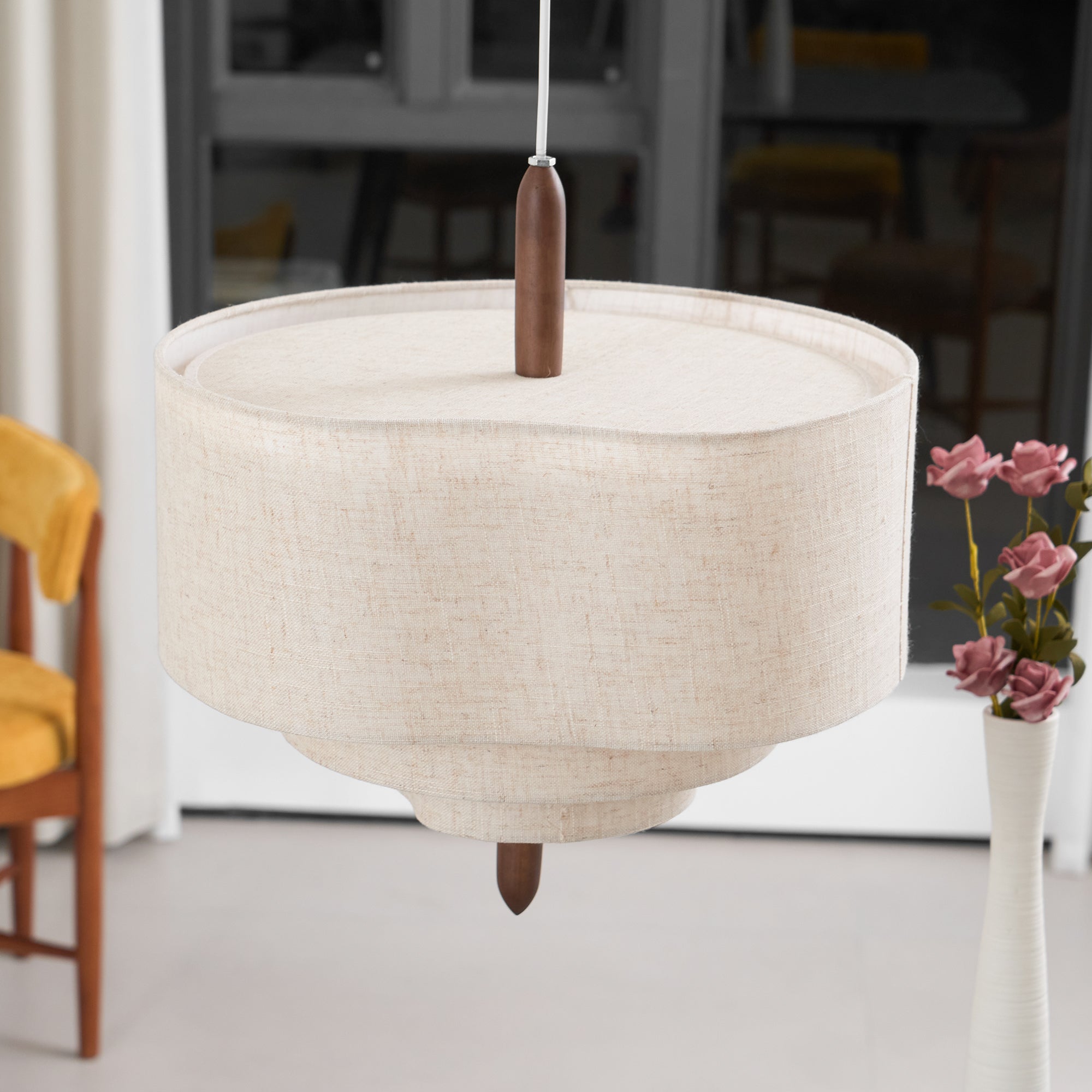 Altheus Premium Nordic Pebble Fabric Metal Pendant Lamp - Lamp Copper