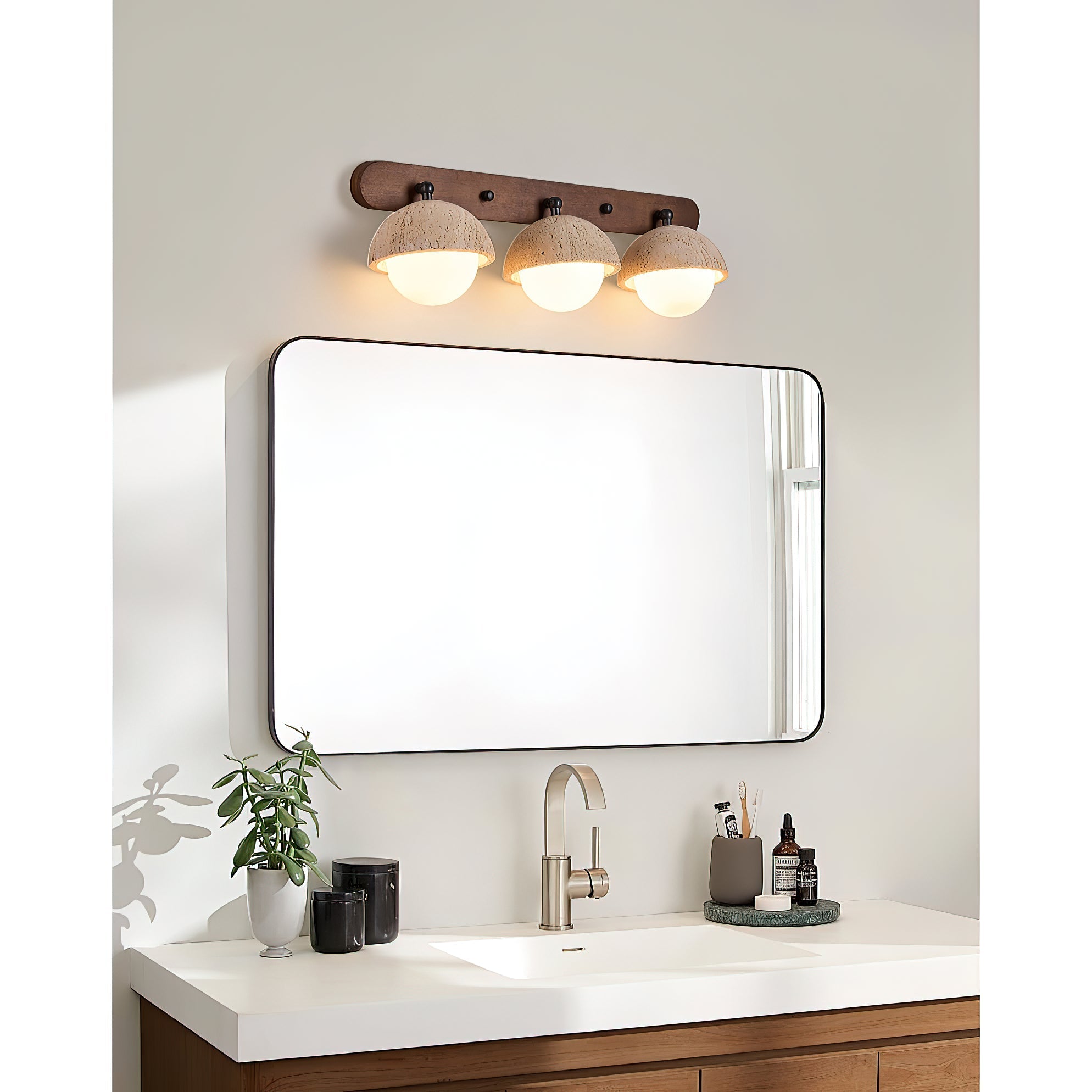 Vodora Modern Minimalist Wood Travertine Wall Sconce Wall Lamp - Lamp Copper