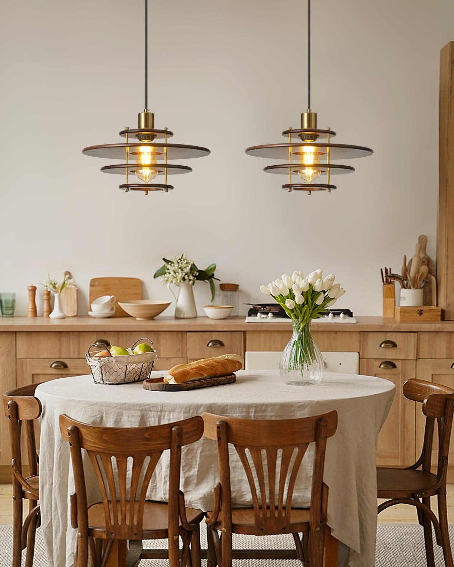 Pendel Pendant Lamp Layered Wood Brass Modern - Letslighting