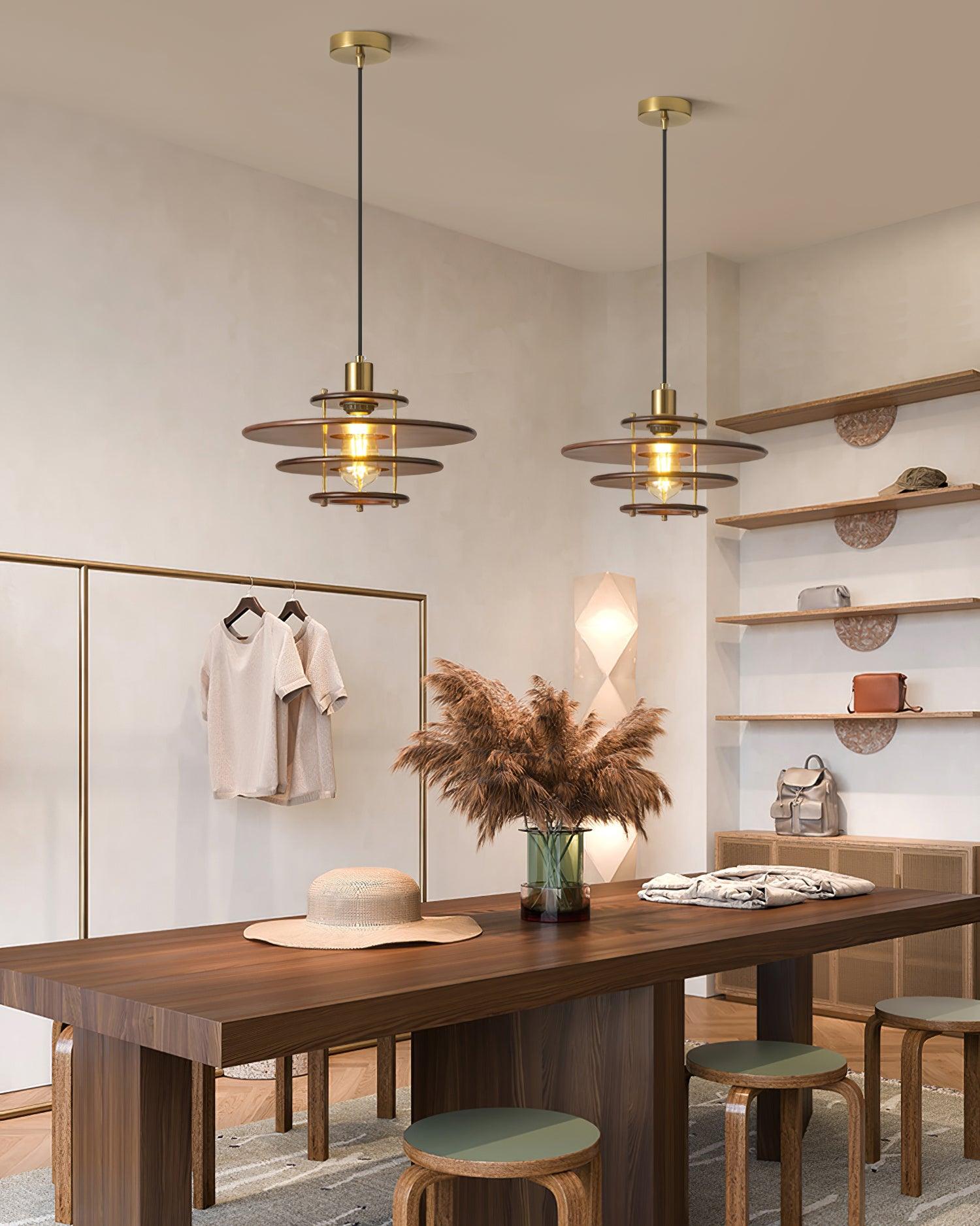 Pendel Pendant Lamp Layered Wood Brass Modern - Letslighting