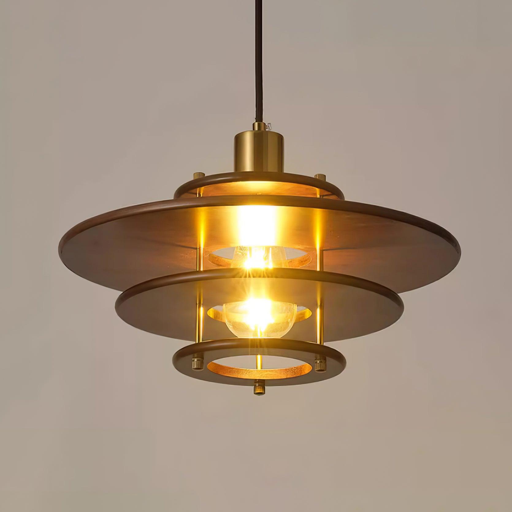 Pendel Pendant Lamp Layered Wood Brass Modern - Letslighting
