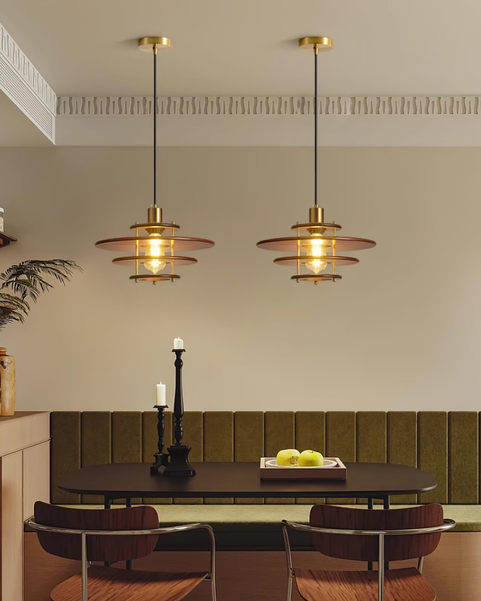 Pendel Pendant Lamp Layered Wood Brass Modern - Letslighting