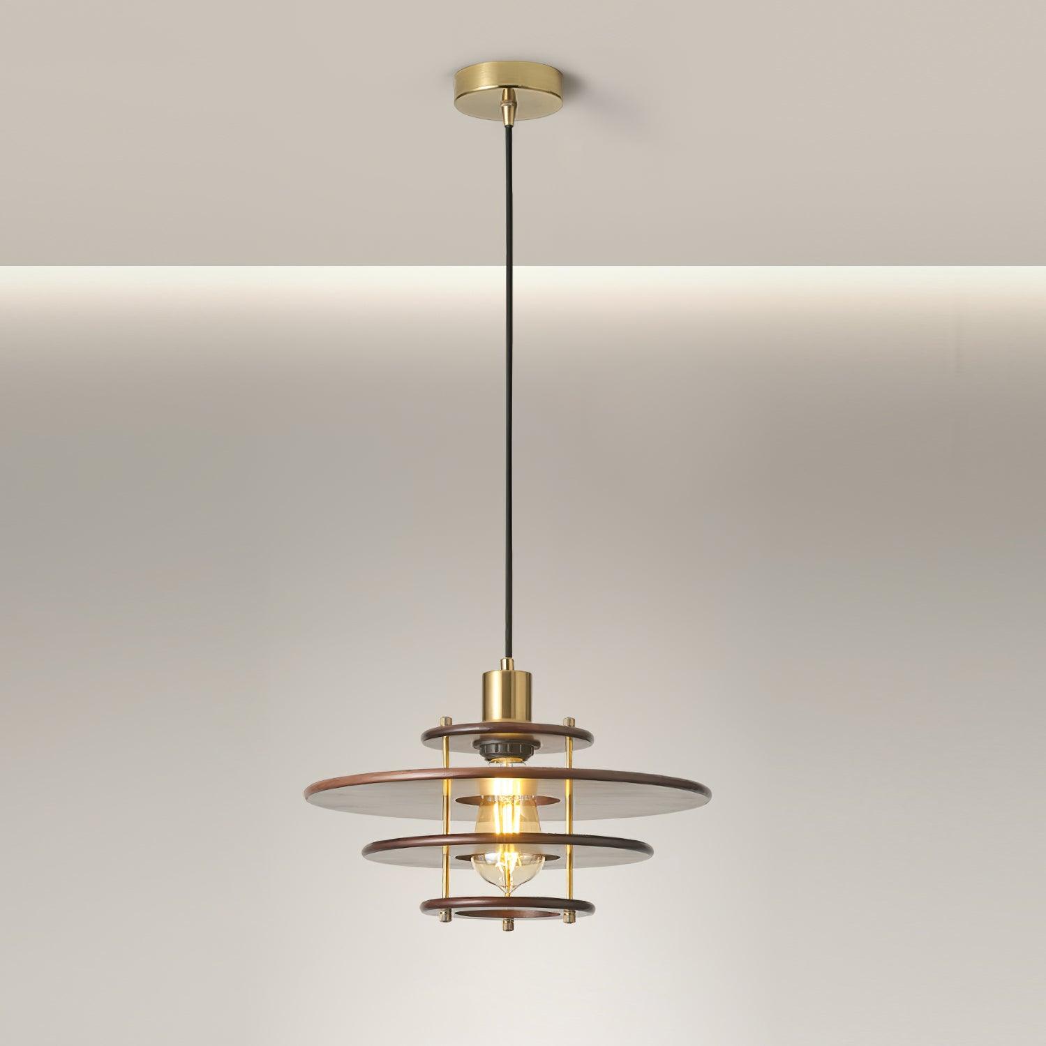 Pendel Pendant Lamp Layered Wood Brass Modern - Letslighting