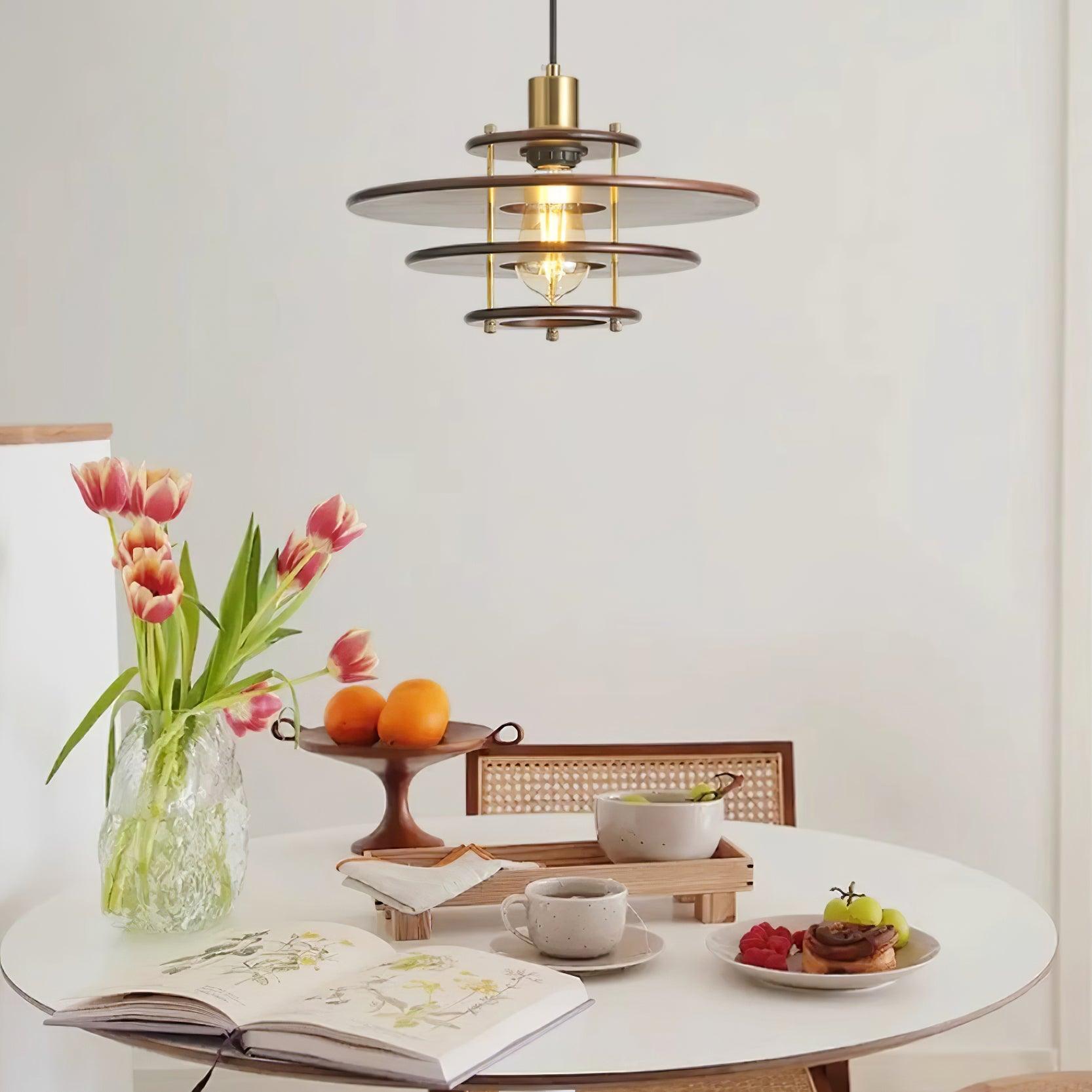 Pendel Pendant Lamp Layered Wood Brass Modern - Letslighting