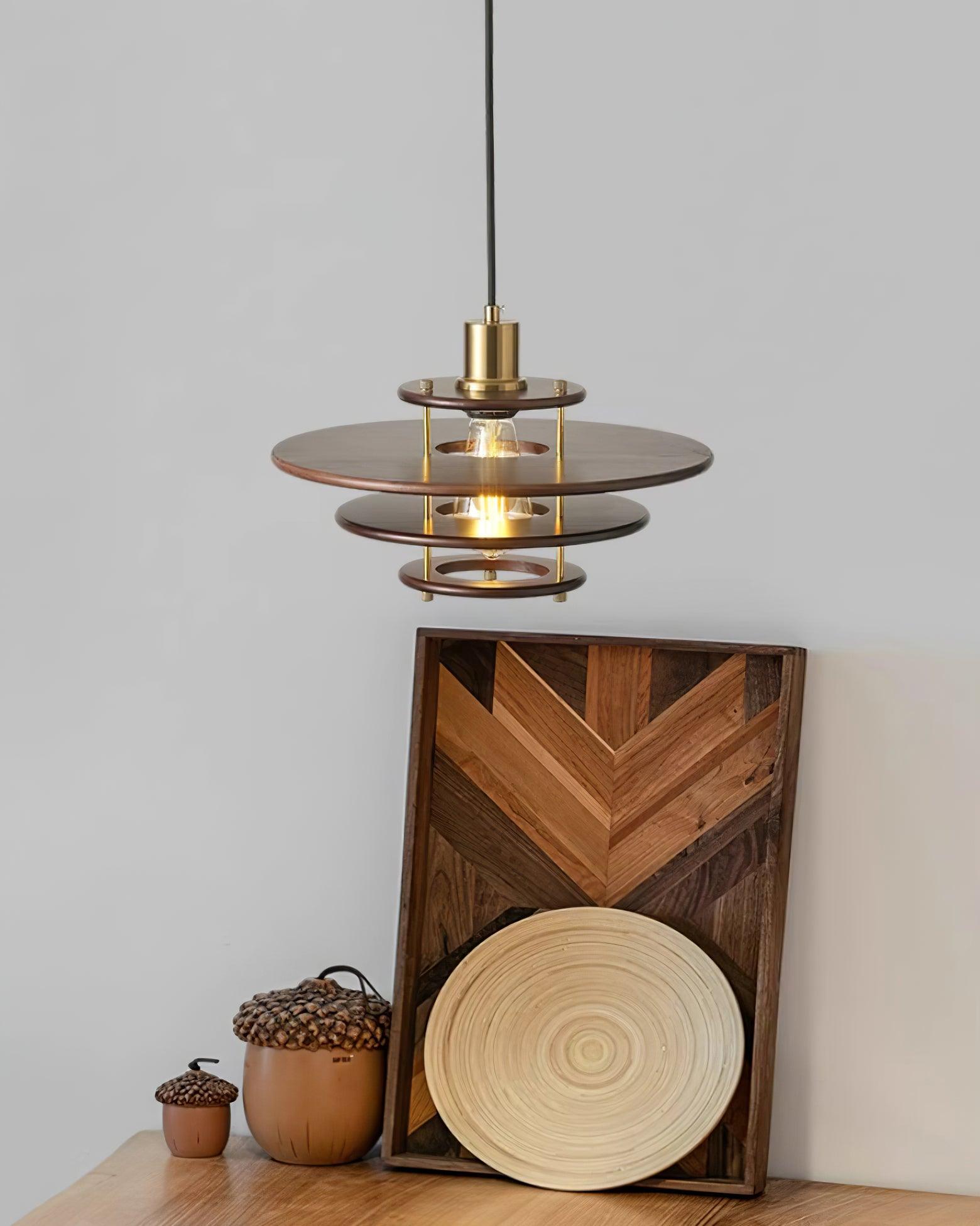 Pendel Pendant Lamp Layered Wood Brass Modern - Letslighting