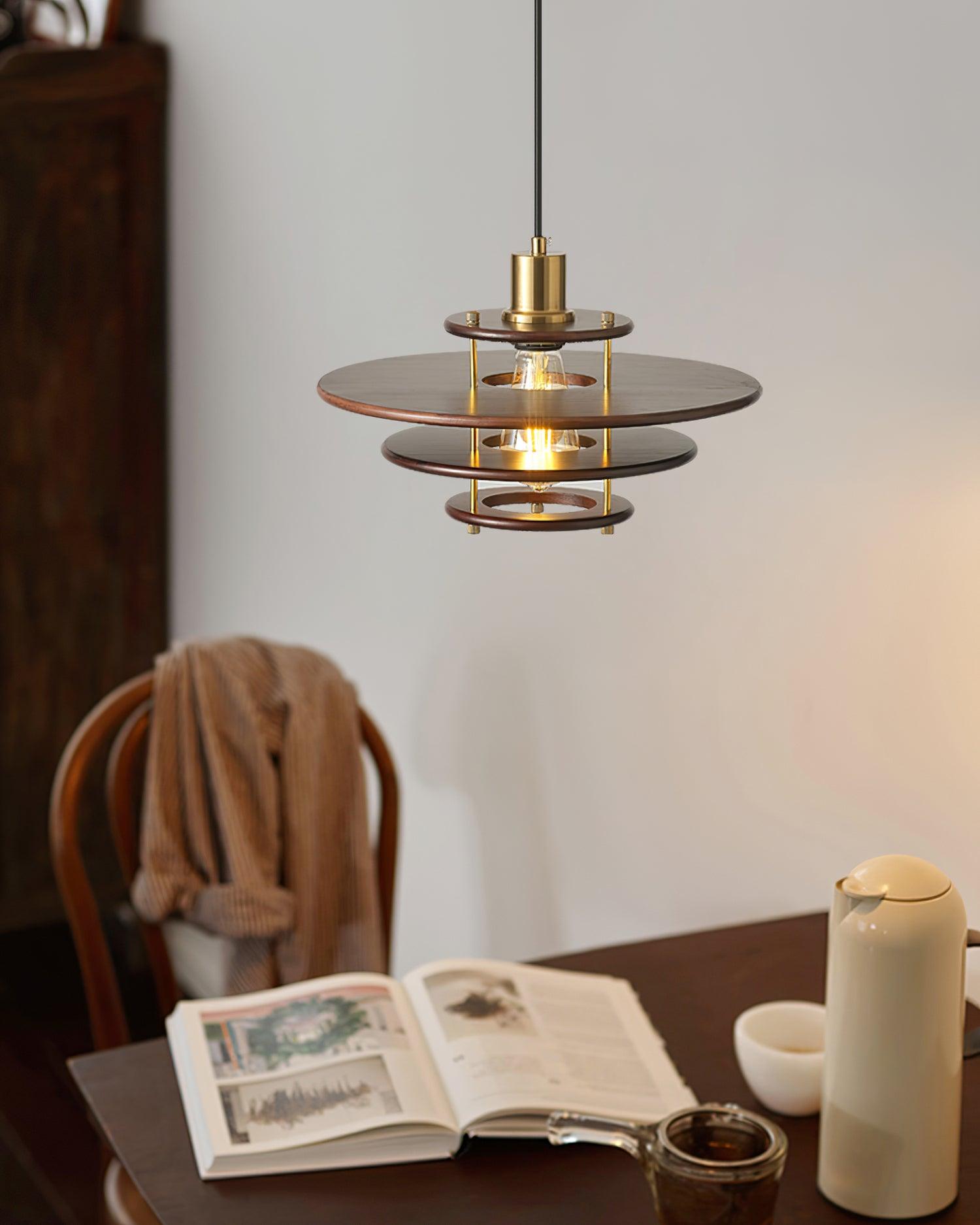 Pendel Pendant Lamp Layered Wood Brass Modern - Letslighting