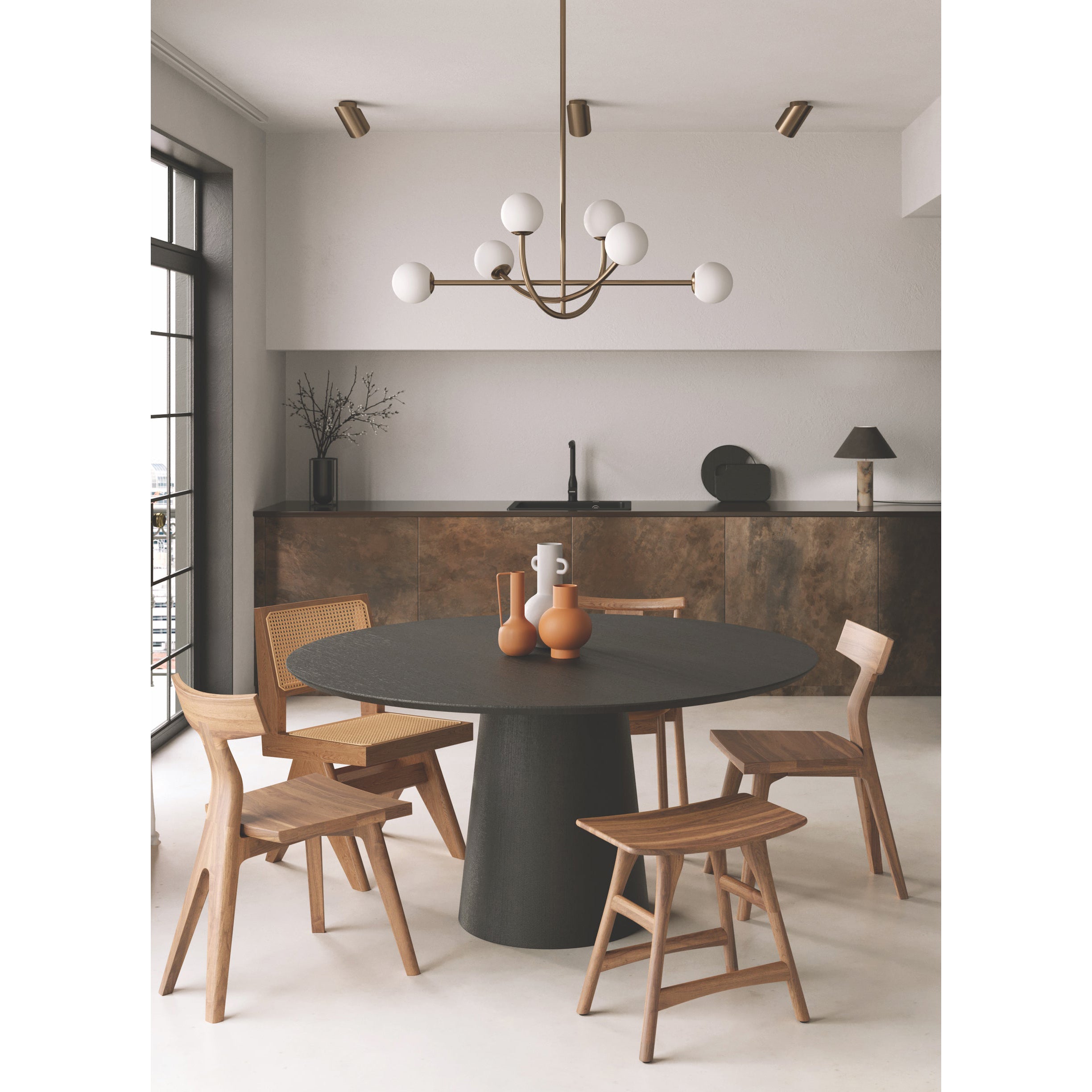 Ilvelia Modern Minimalist Brass Glass Chandelier - Lamp Copper