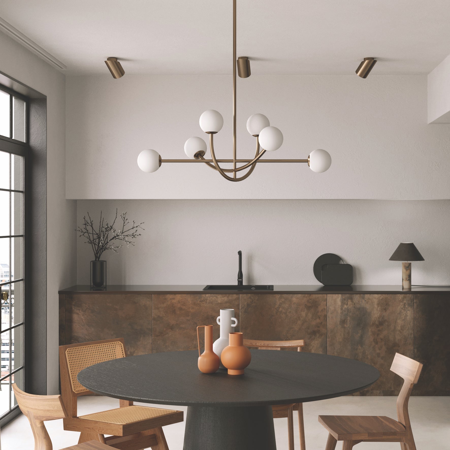 Ilvelia Modern Minimalist Brass Glass Chandelier - Lamp Copper