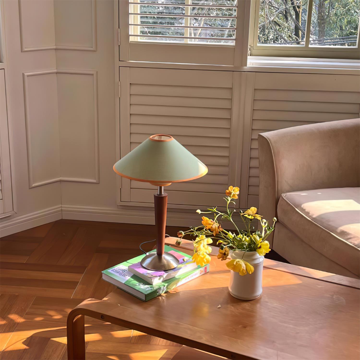 Perzel Lampe de Table Tige en Bois Abat-jour en Tissu - Neutralighting