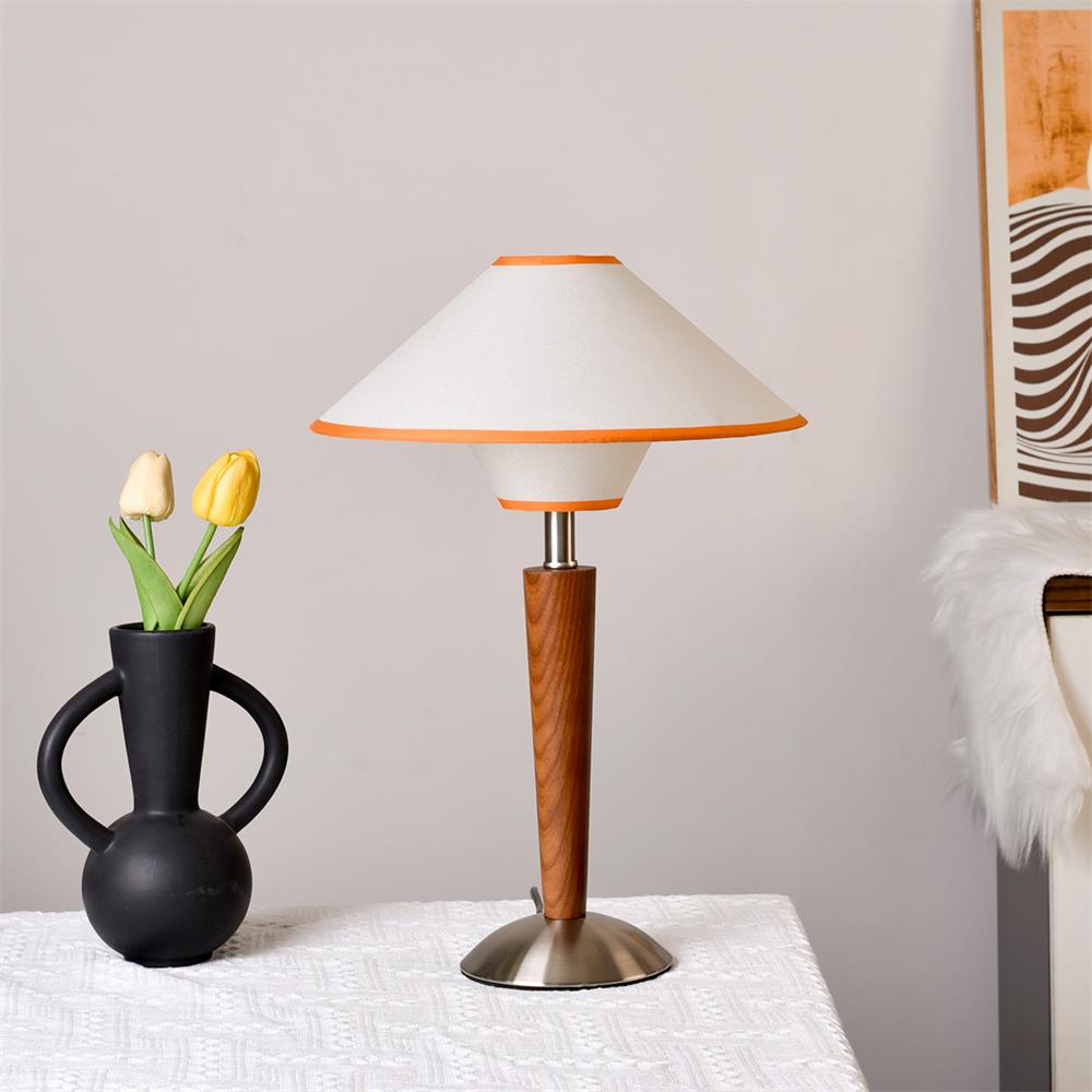 Perzel Lampe de Table Tige en Bois Abat-jour en Tissu - Neutralighting