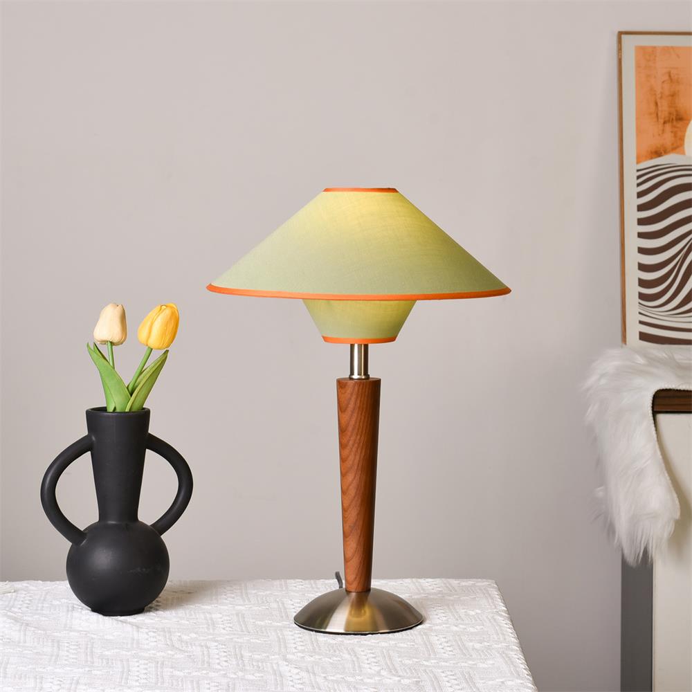 Perzel Lampe de Table Tige en Bois Abat-jour en Tissu - Neutralighting
