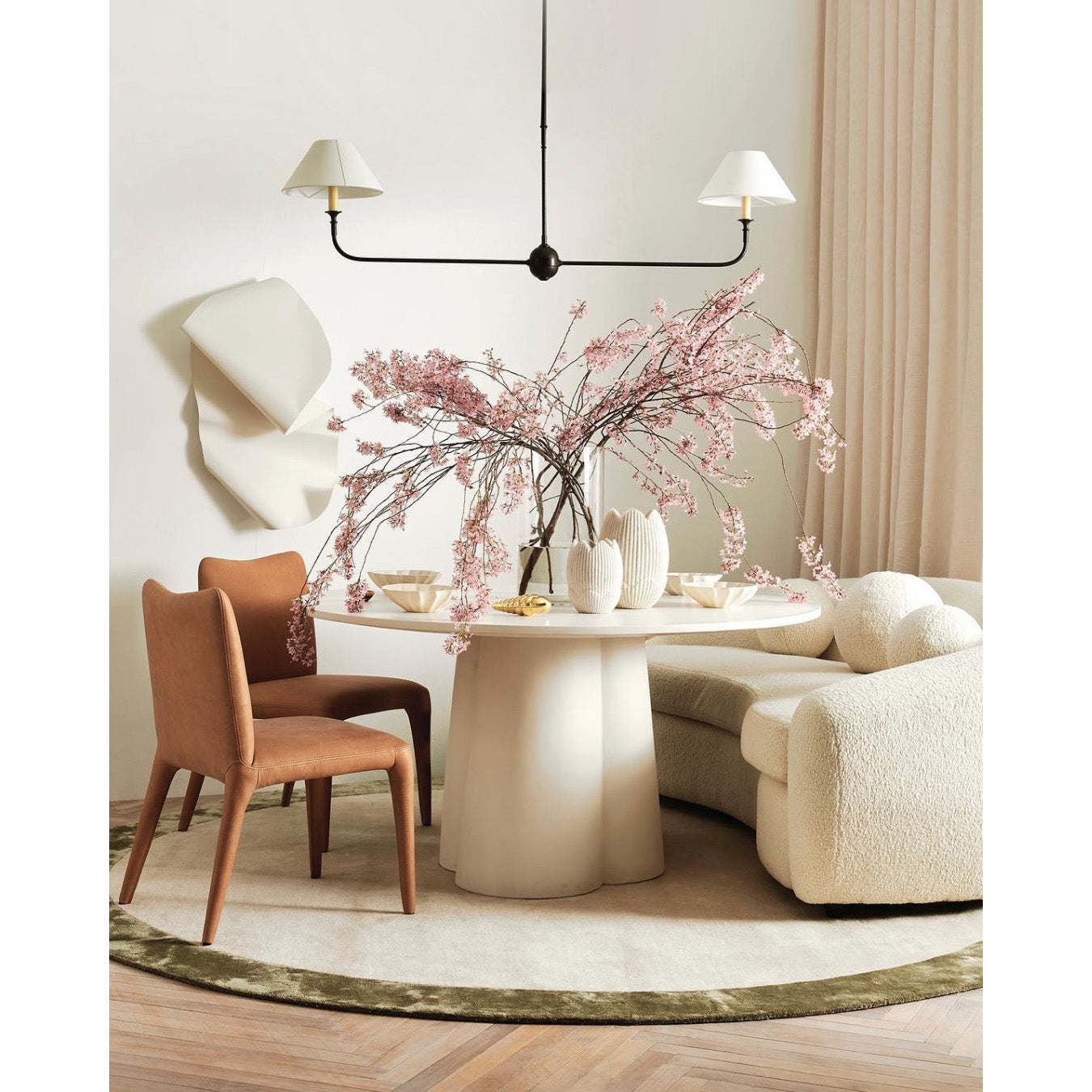 Aera Modern Minimalist Linear Antique Brass Fabric Chandelier - Lamp Copper