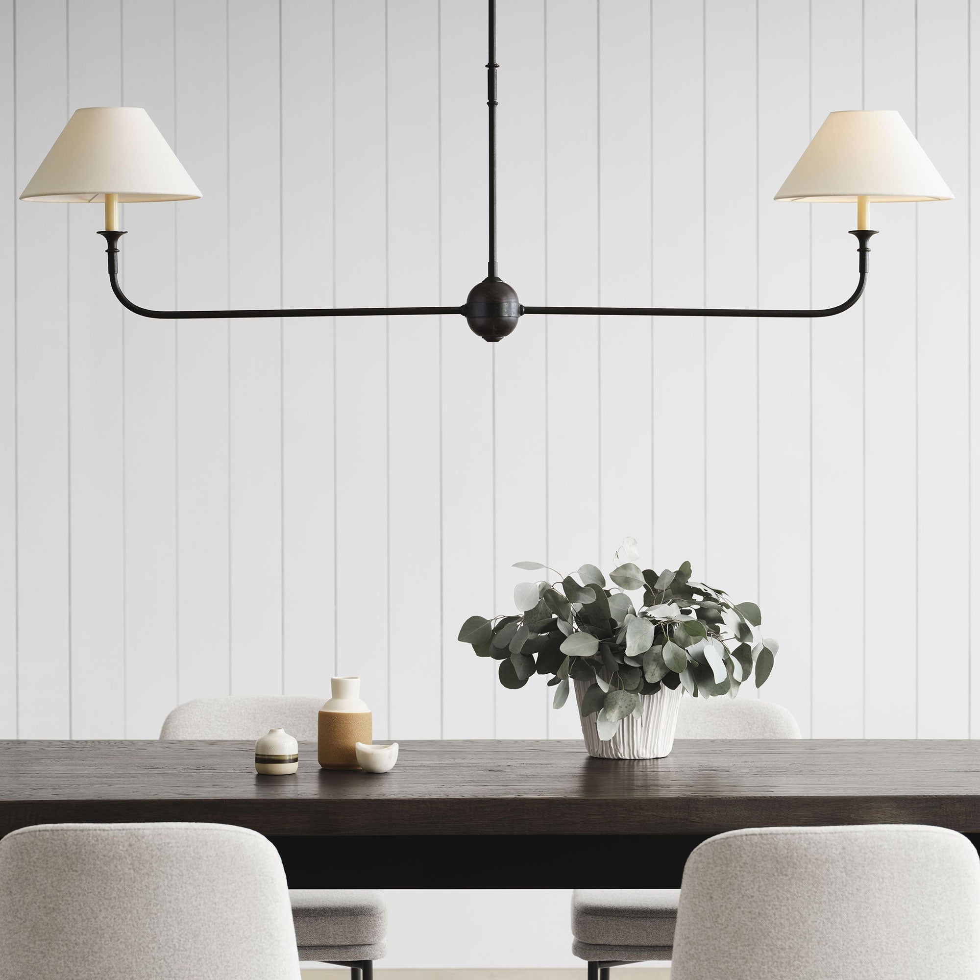 Aera Modern Minimalist Linear Antique Brass Fabric Chandelier - Lamp Copper
