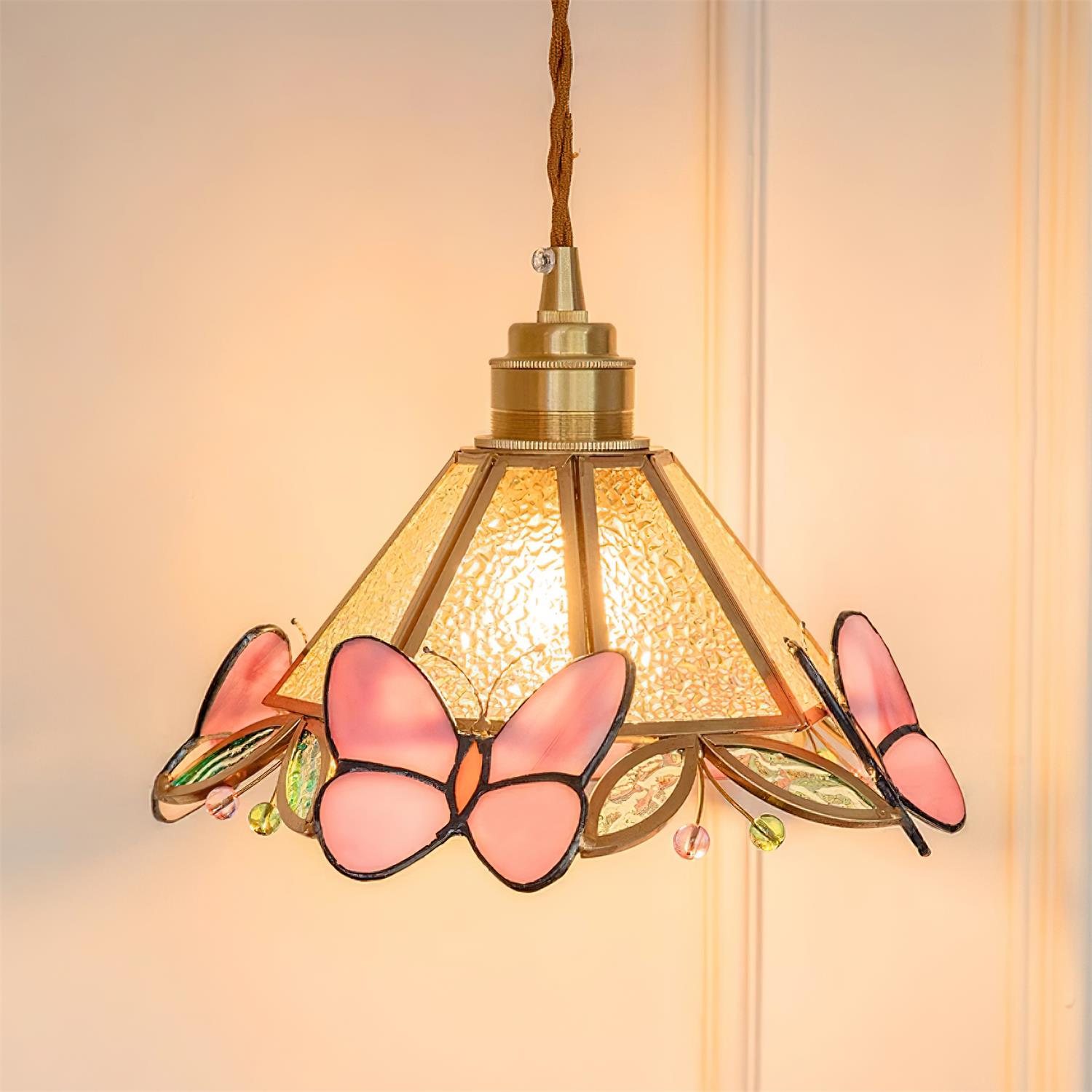 Tiffany Suspension Papillon en Verre Tâché - Neutralighting