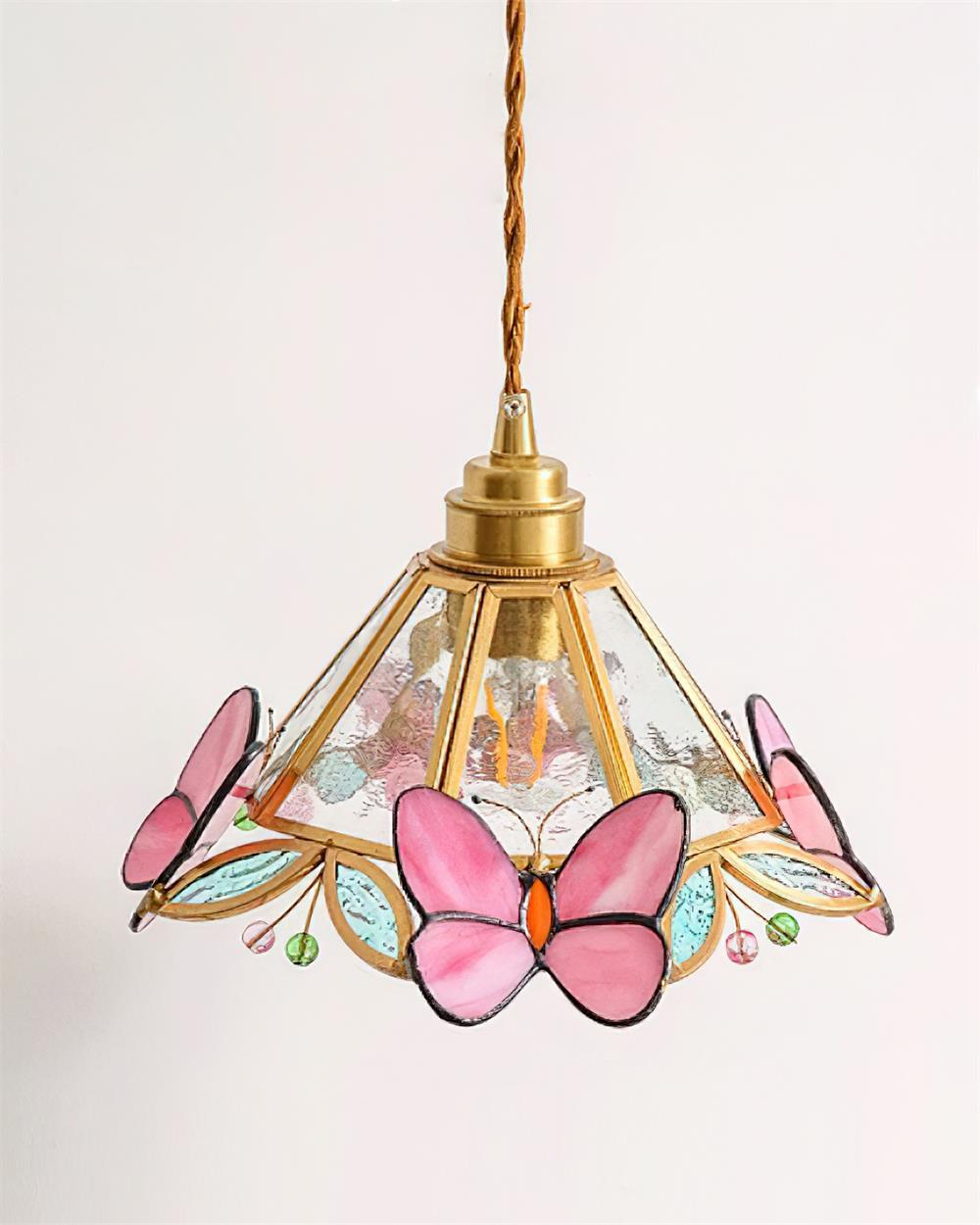 Tiffany Suspension Papillon en Verre Tâché - Neutralighting
