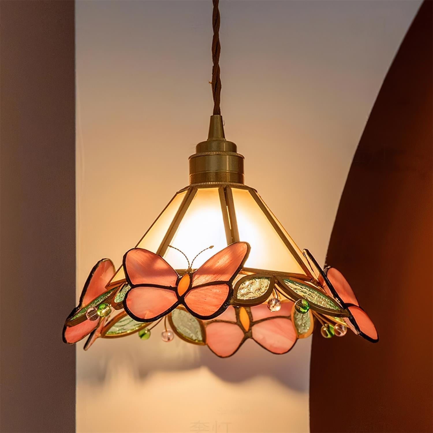 Tiffany Suspension Papillon en Verre Tâché - Neutralighting