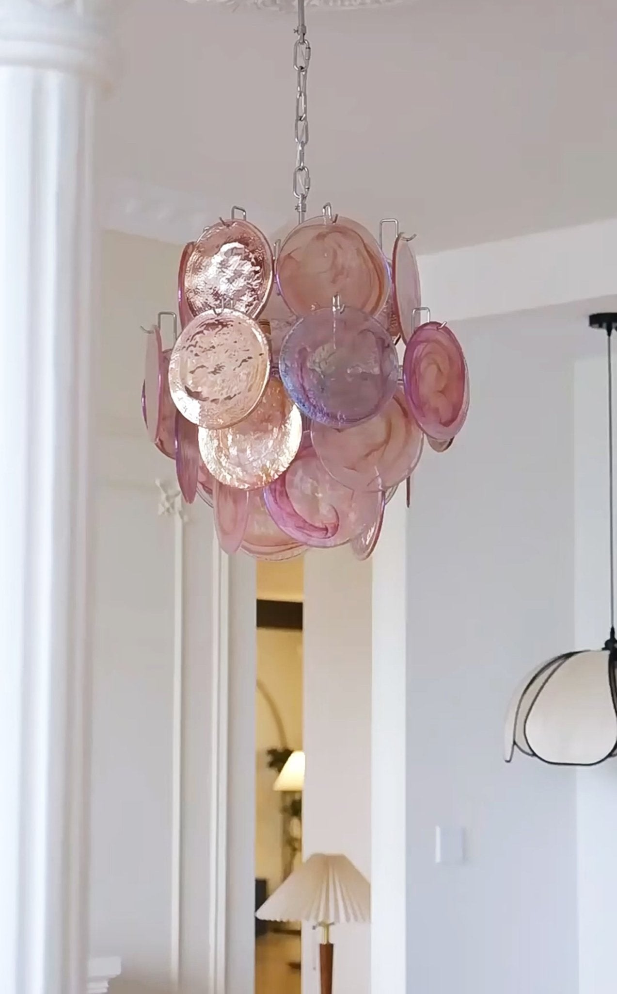 Aurora Chandelier Pink Murano Glass Disc Vintage Charm - Letslighting