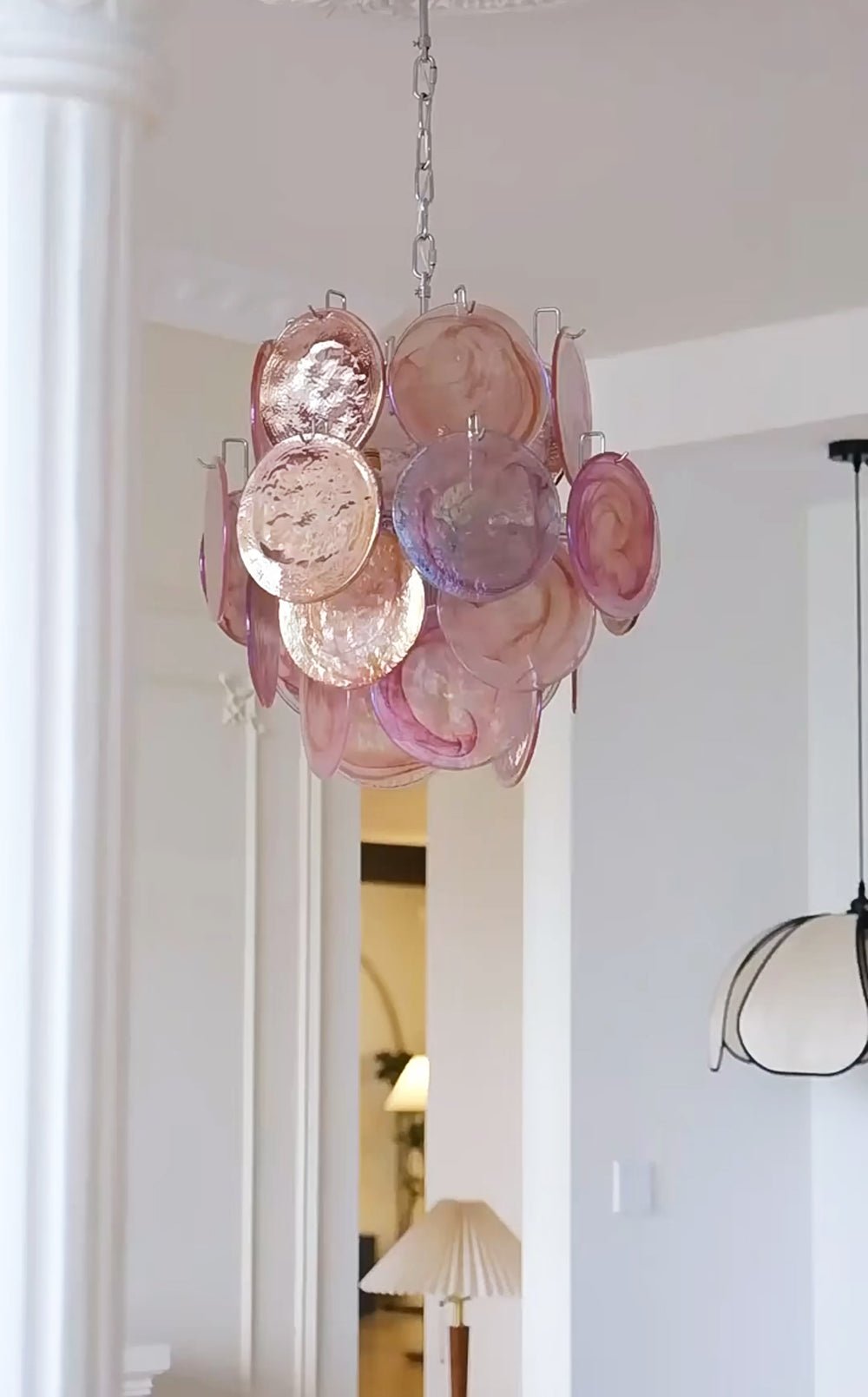 Aurora Chandelier Pink Murano Glass Disc Vintage Charm - Letslighting