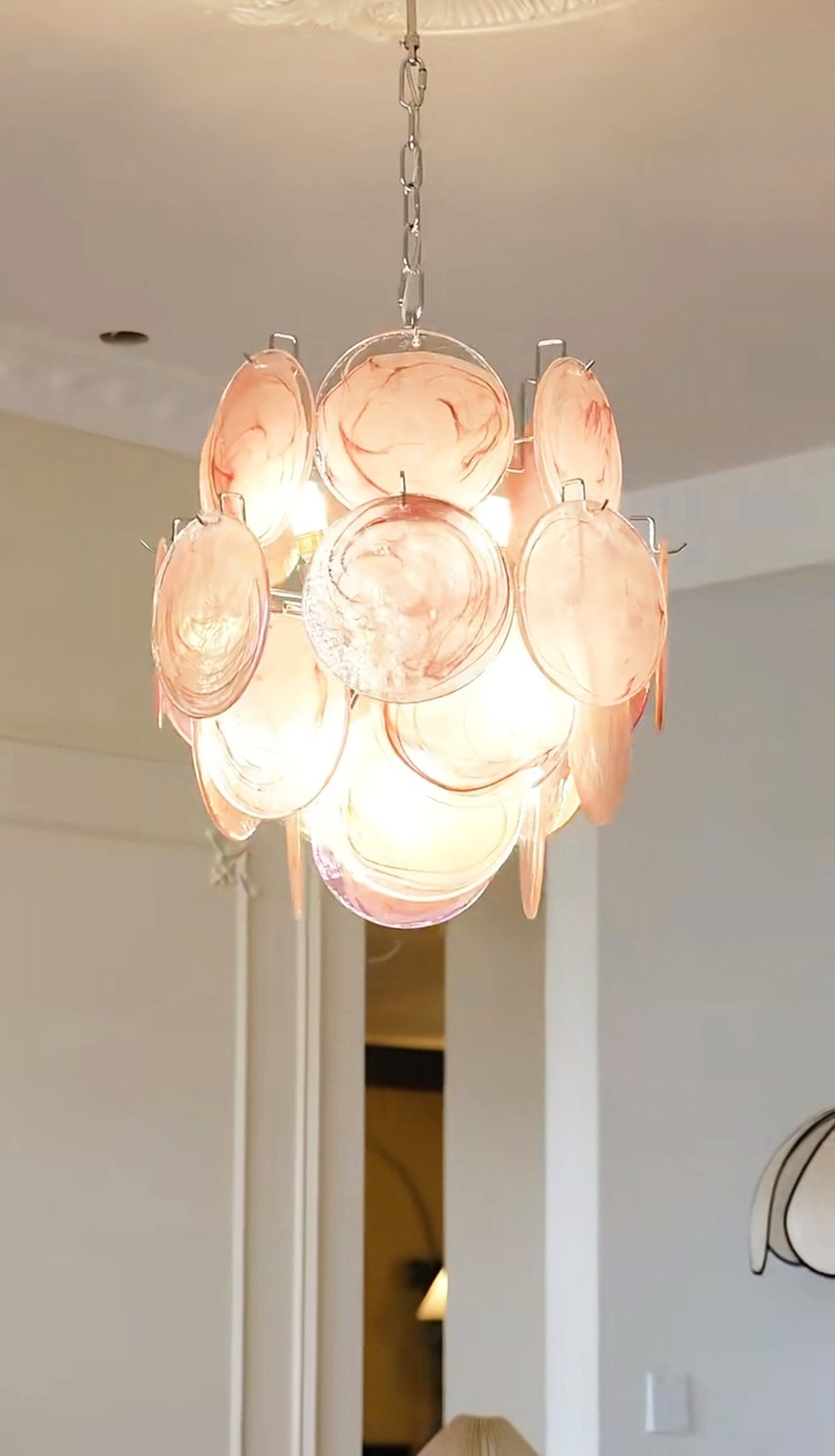 Aurora Chandelier Pink Murano Glass Disc Vintage Charm - Letslighting