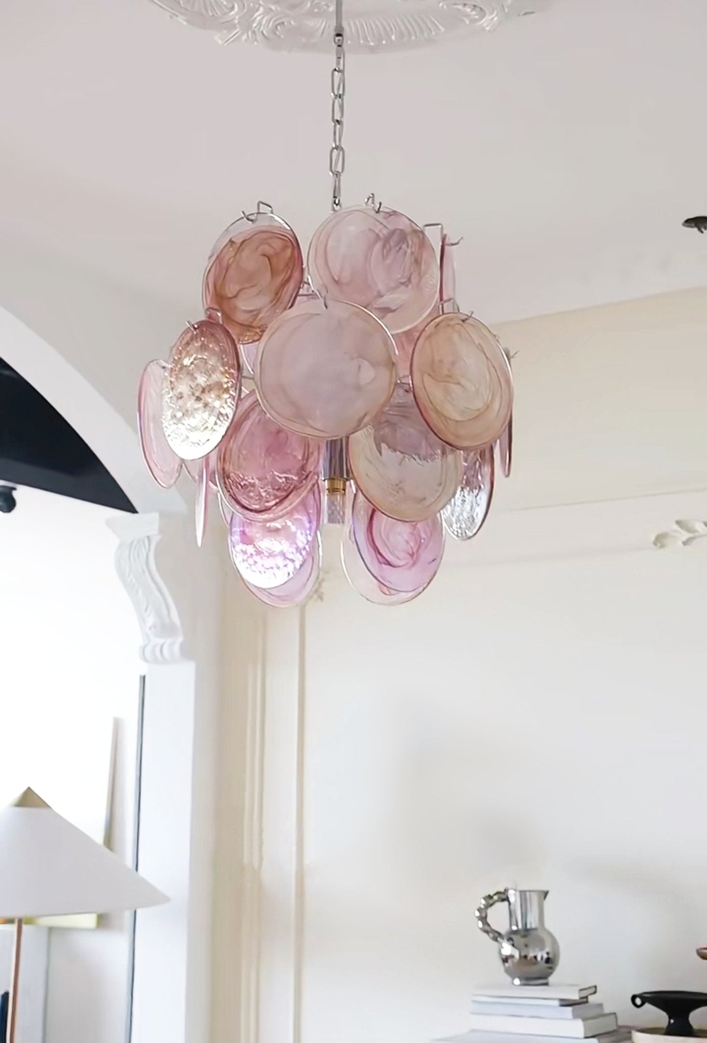 Aurora Chandelier Pink Murano Glass Disc Vintage Charm - Letslighting