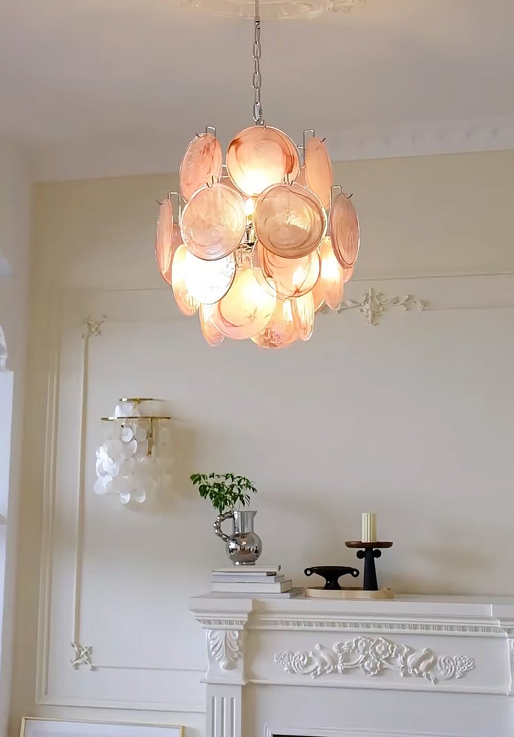Aurora Chandelier Pink Murano Glass Disc Vintage Charm - Letslighting