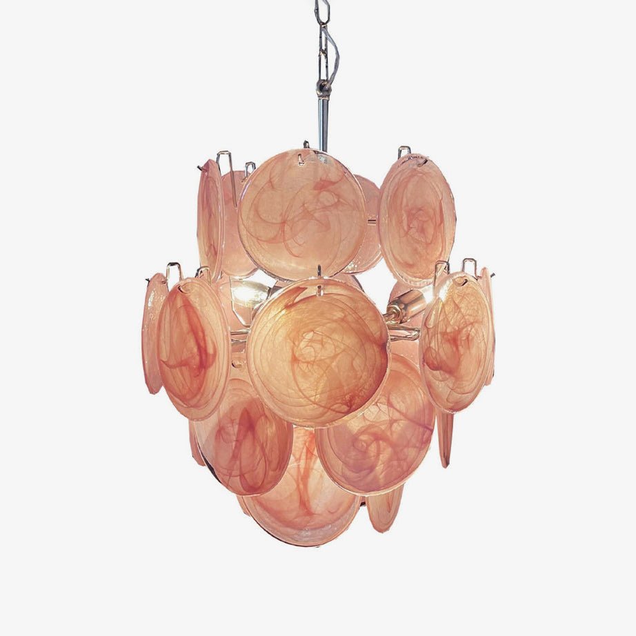 Aurora Chandelier Pink Murano Glass Disc Vintage Charm - Letslighting