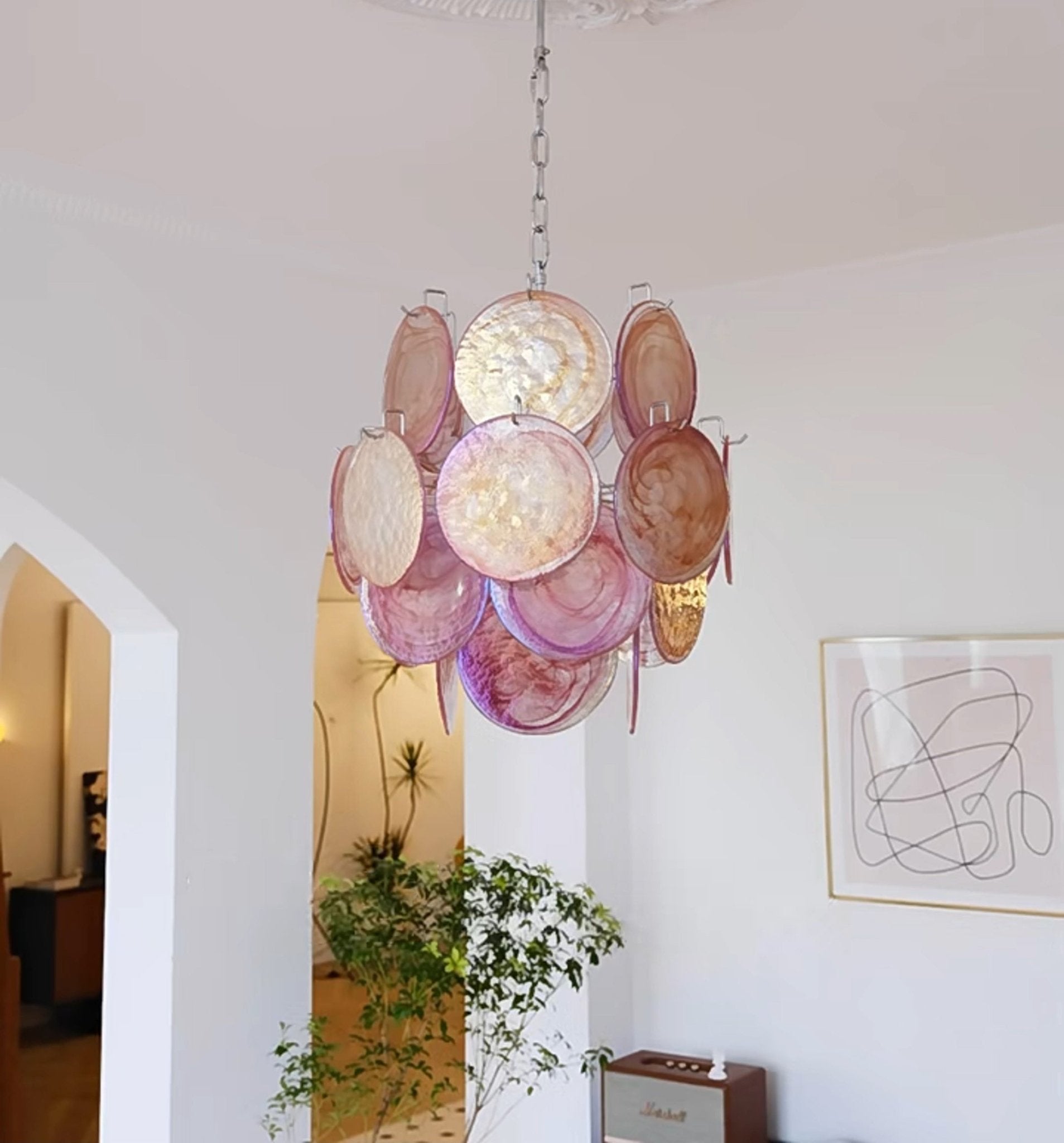 Aurora Chandelier Pink Murano Glass Disc Vintage Charm - Letslighting