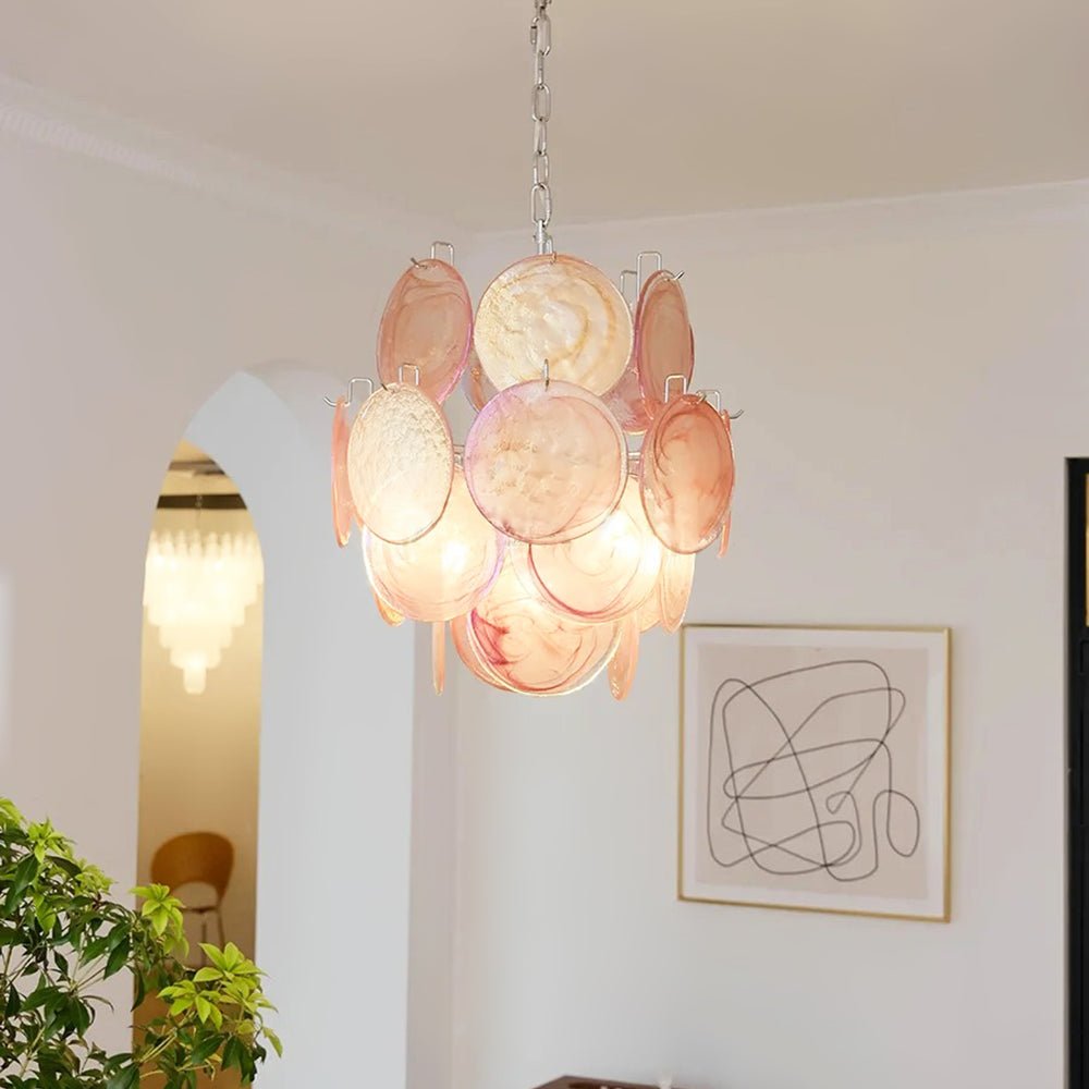 Aurora Chandelier Pink Murano Glass Disc Vintage Charm - Letslighting
