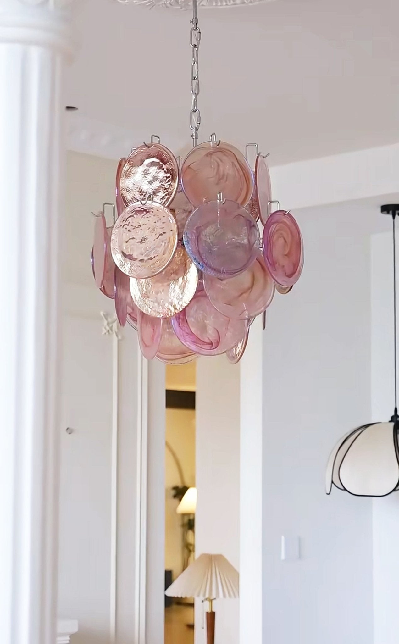 Aurora Chandelier Pink Murano Glass Disc Vintage Charm - Letslighting