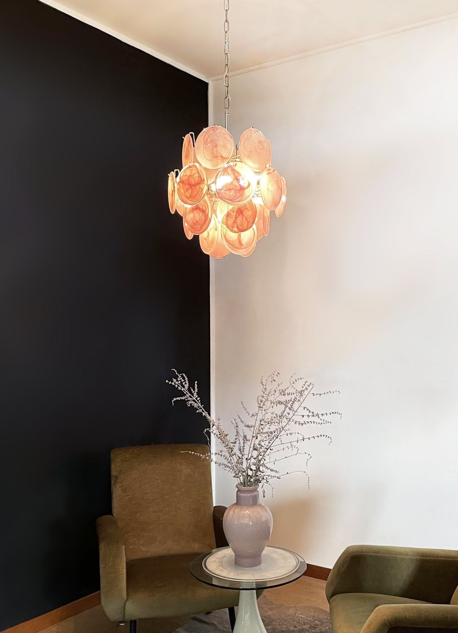 Aurora Chandelier Pink Murano Glass Disc Vintage Charm - Letslighting