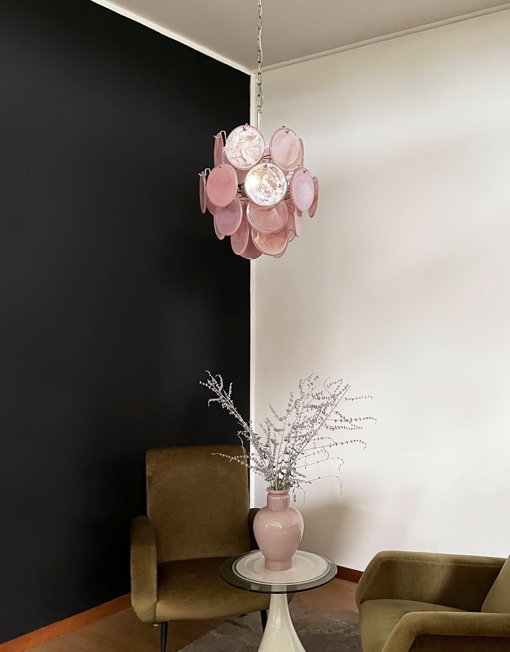 Aurora Chandelier Pink Murano Glass Disc Vintage Charm - Letslighting