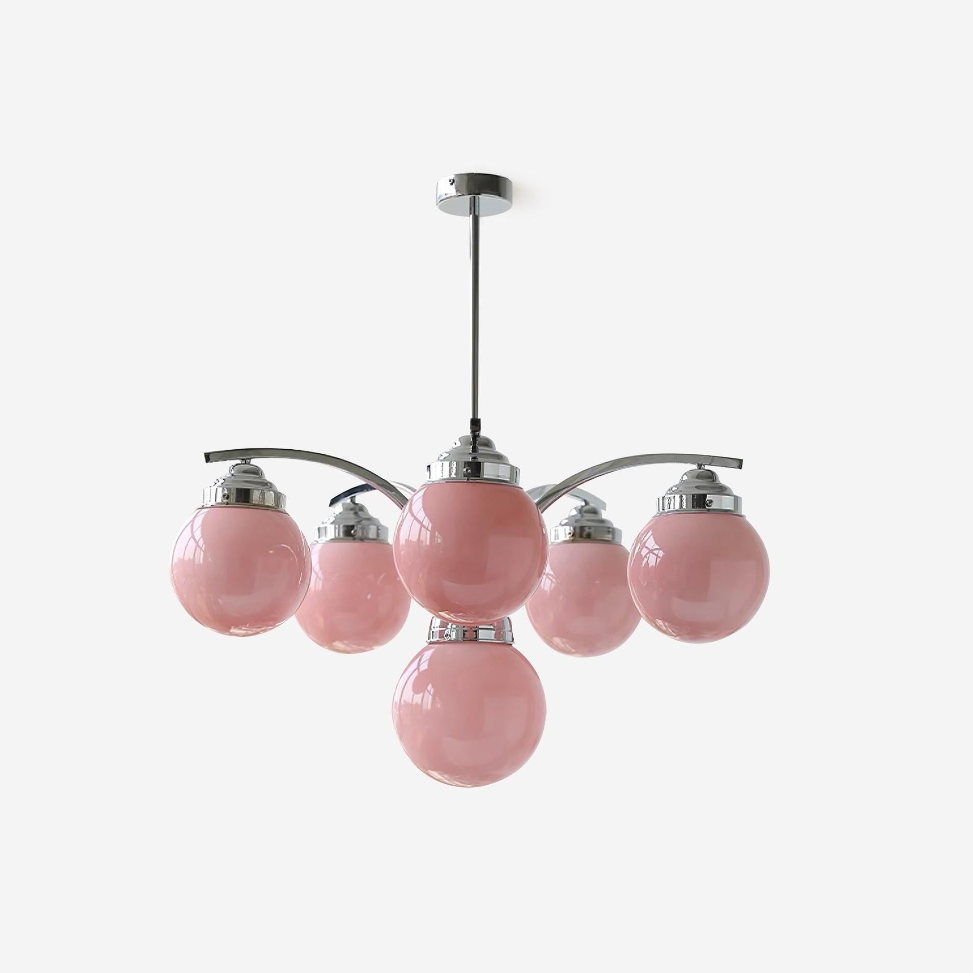 Salamanca Lustre Boules en Verre Rose Arcs en Chrome Stylé - Neutralighting