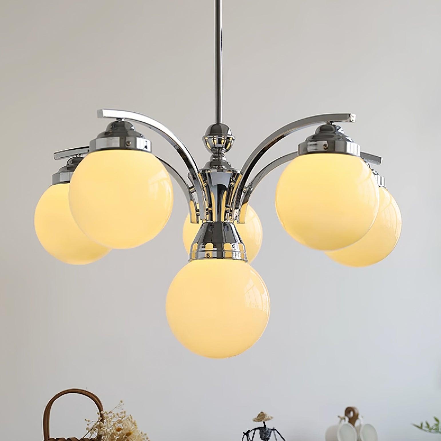 Salamanca Lustre Boules en Verre Rose Arcs en Chrome Stylé - Neutralighting