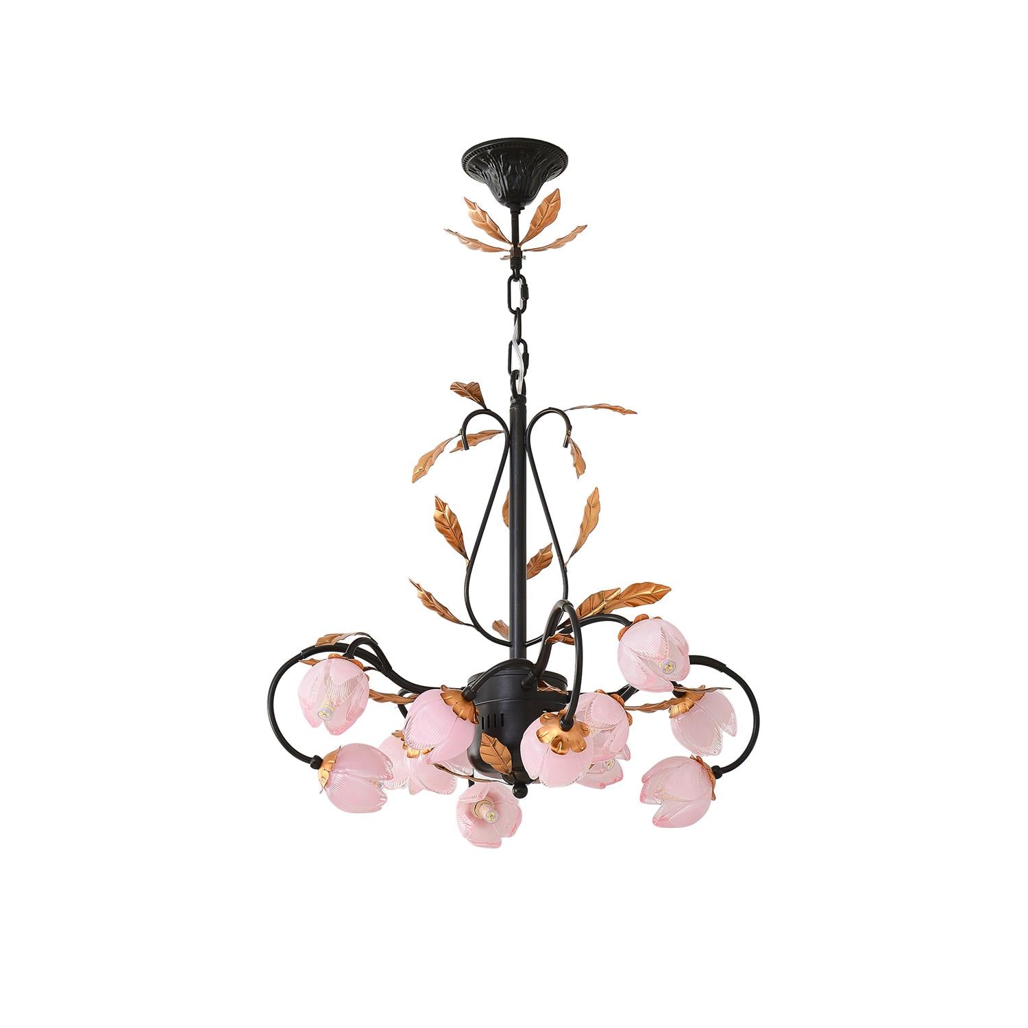 Avelora Vintage Industrial Tulip Pink Glass Metal Chandelier - Lamp Copper