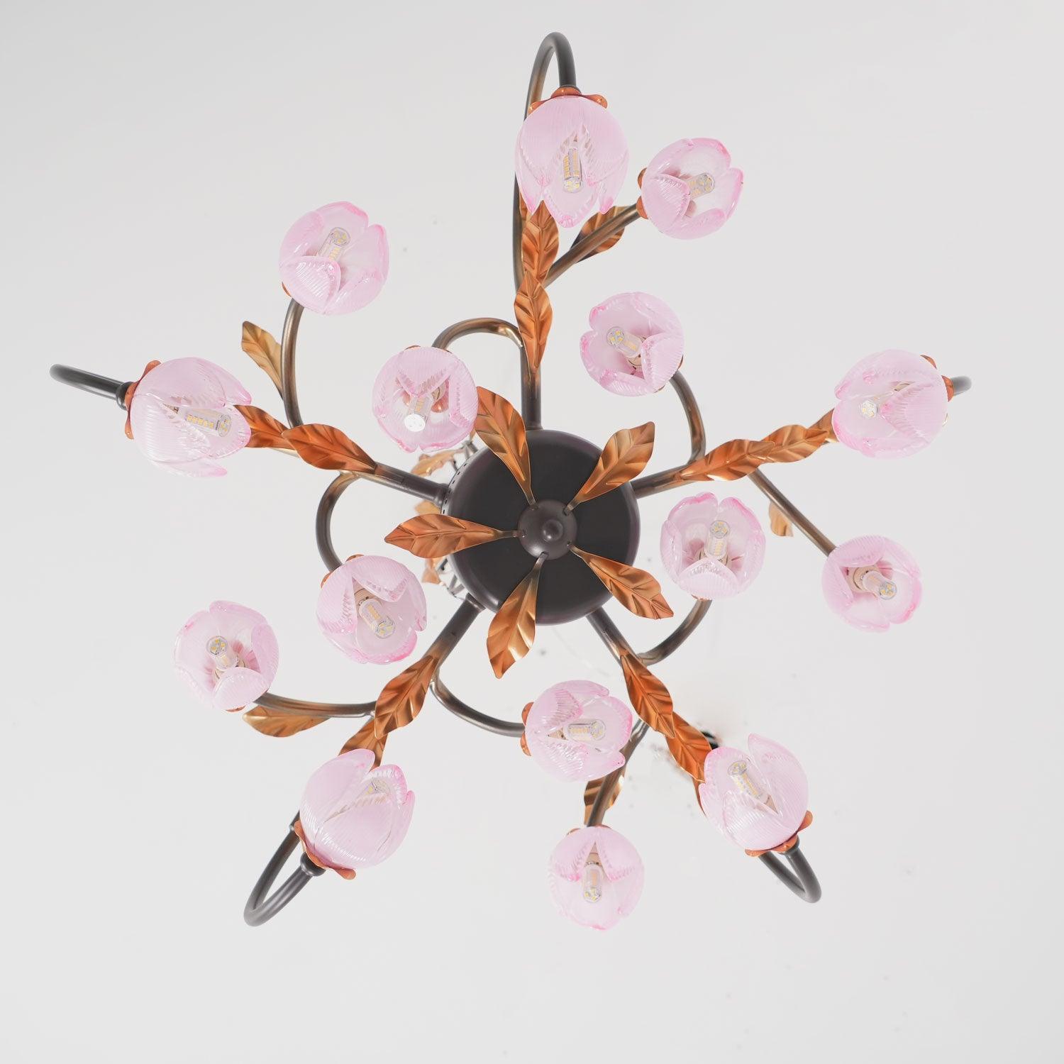 Avelora Vintage Industrial Tulip Pink Glass Metal Chandelier - Lamp Copper
