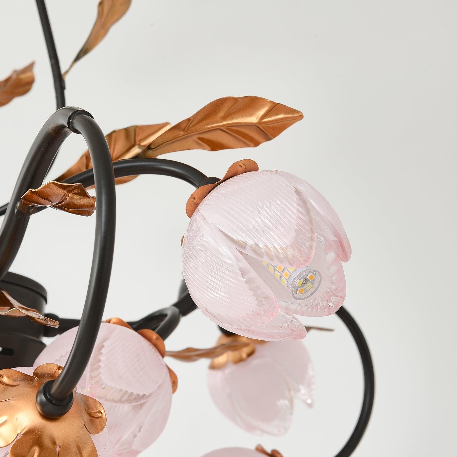 Avelora Vintage Industrial Tulip Pink Glass Metal Chandelier - Lamp Copper