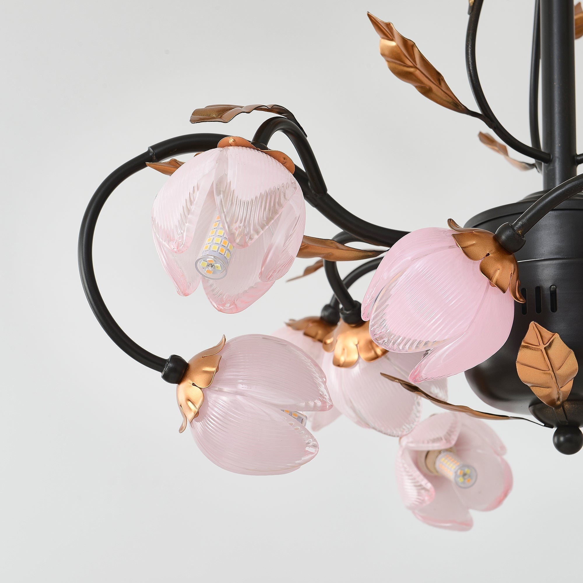 Avelora Vintage Industrial Tulip Pink Glass Metal Chandelier - Lamp Copper