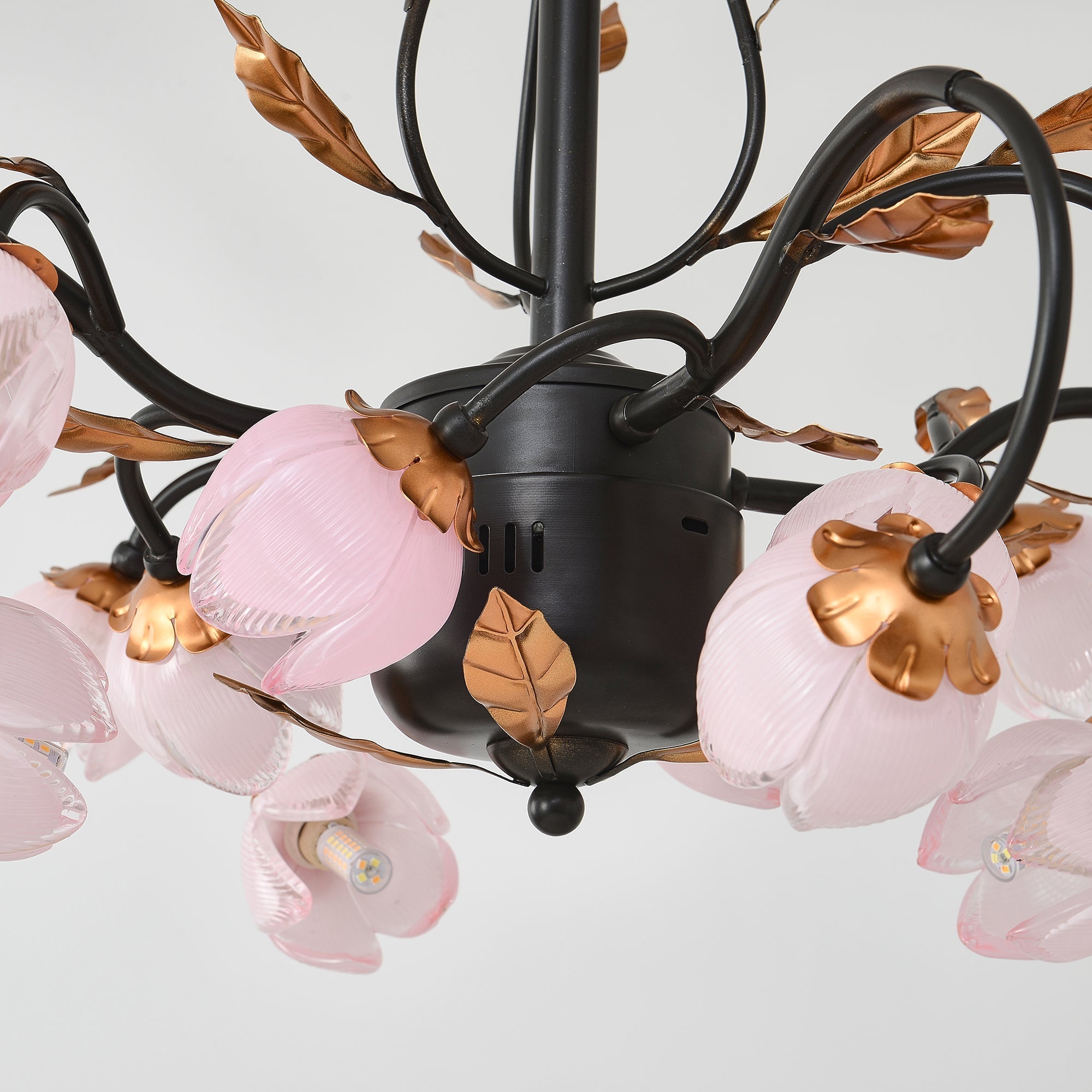Avelora Vintage Industrial Tulip Pink Glass Metal Chandelier - Lamp Copper