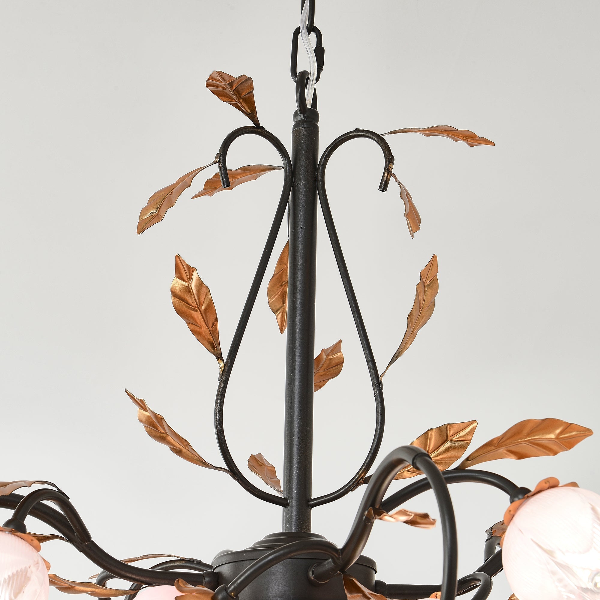 Avelora Vintage Industrial Tulip Pink Glass Metal Chandelier - Lamp Copper