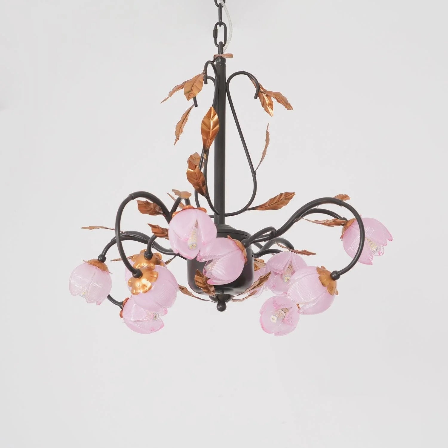 Avelora Vintage Industrial Tulip Pink Glass Metal Chandelier - Lamp Copper