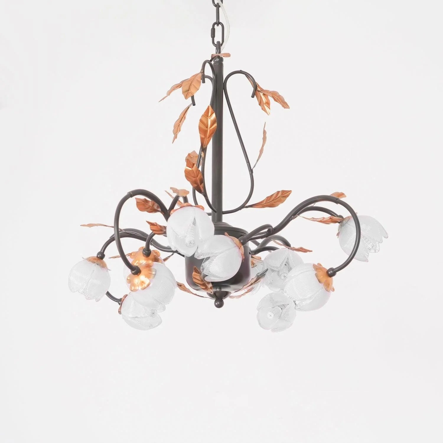Avelora Vintage Industrial Tulip Pink Glass Metal Chandelier - Lamp Copper